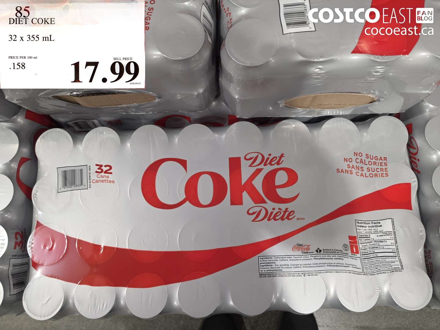 85 DIET COKE 32 X 355 ML $17.99
