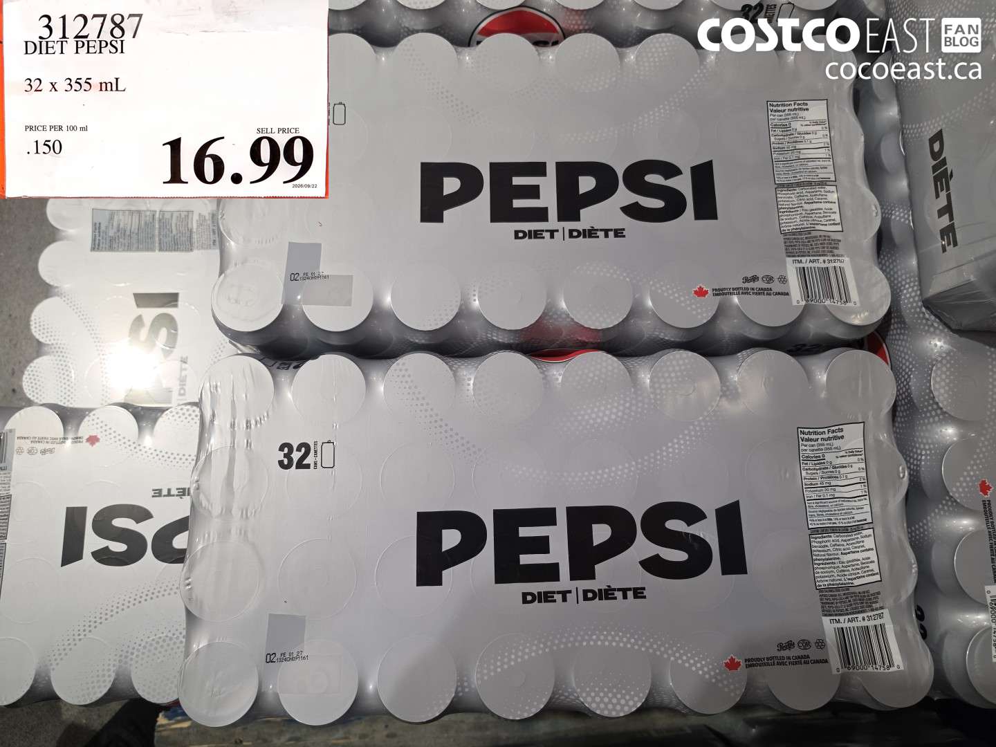 312787 DIET PEPSI 32 X 355 ML $16.99