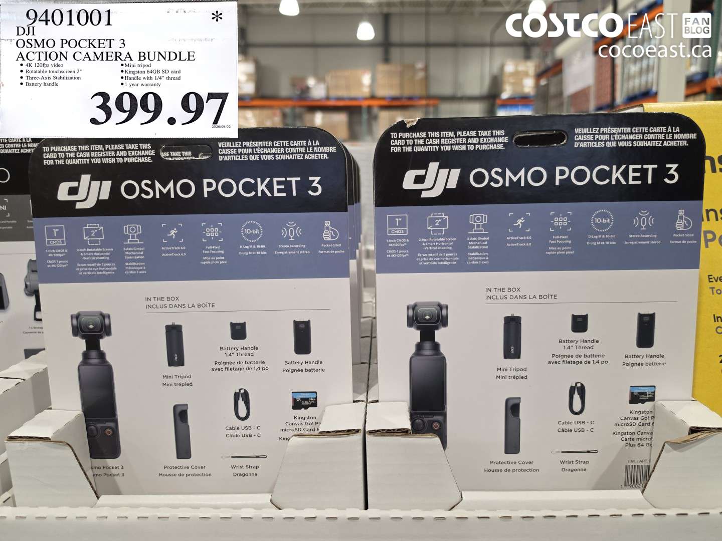 9401001 DJI OSMO POCKET 3 ACTION CAMERA BUNDLE $399.97