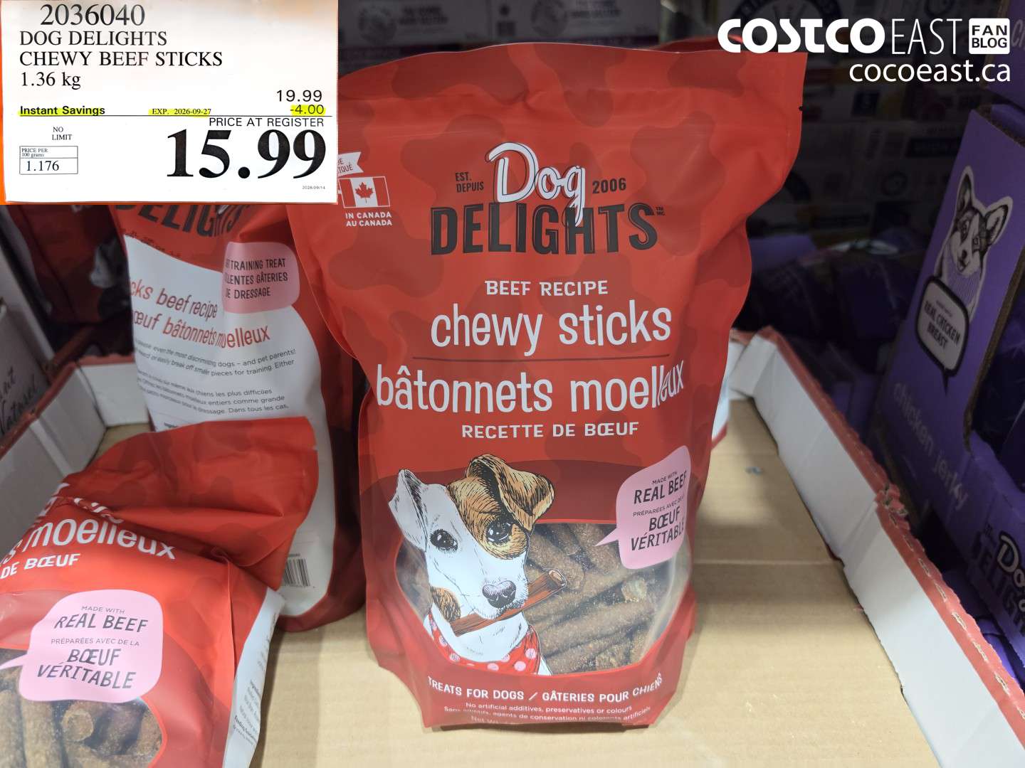 2036040 DOG DELIGHTS CHEWY BEEF STICKS 1.36 KG ($4.00 INSTANT SAVINGS EXPIRES ON 2026-09-27) $15.99