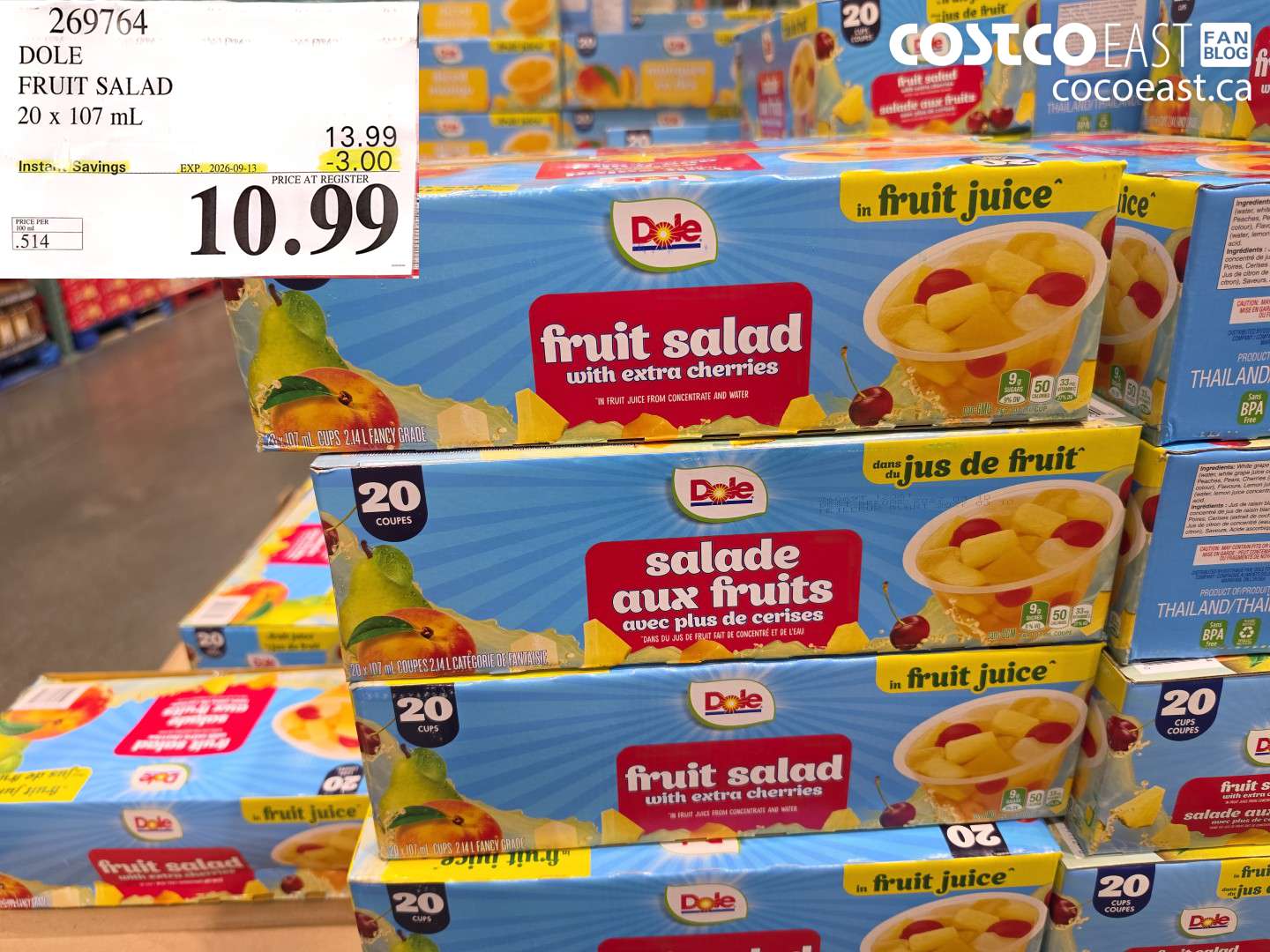 269764 DOLE FRUIT SALAD 20 X 107 ML ($3.00 INSTANT SAVINGS EXPIRES ON 2026-09-13) $10.99
