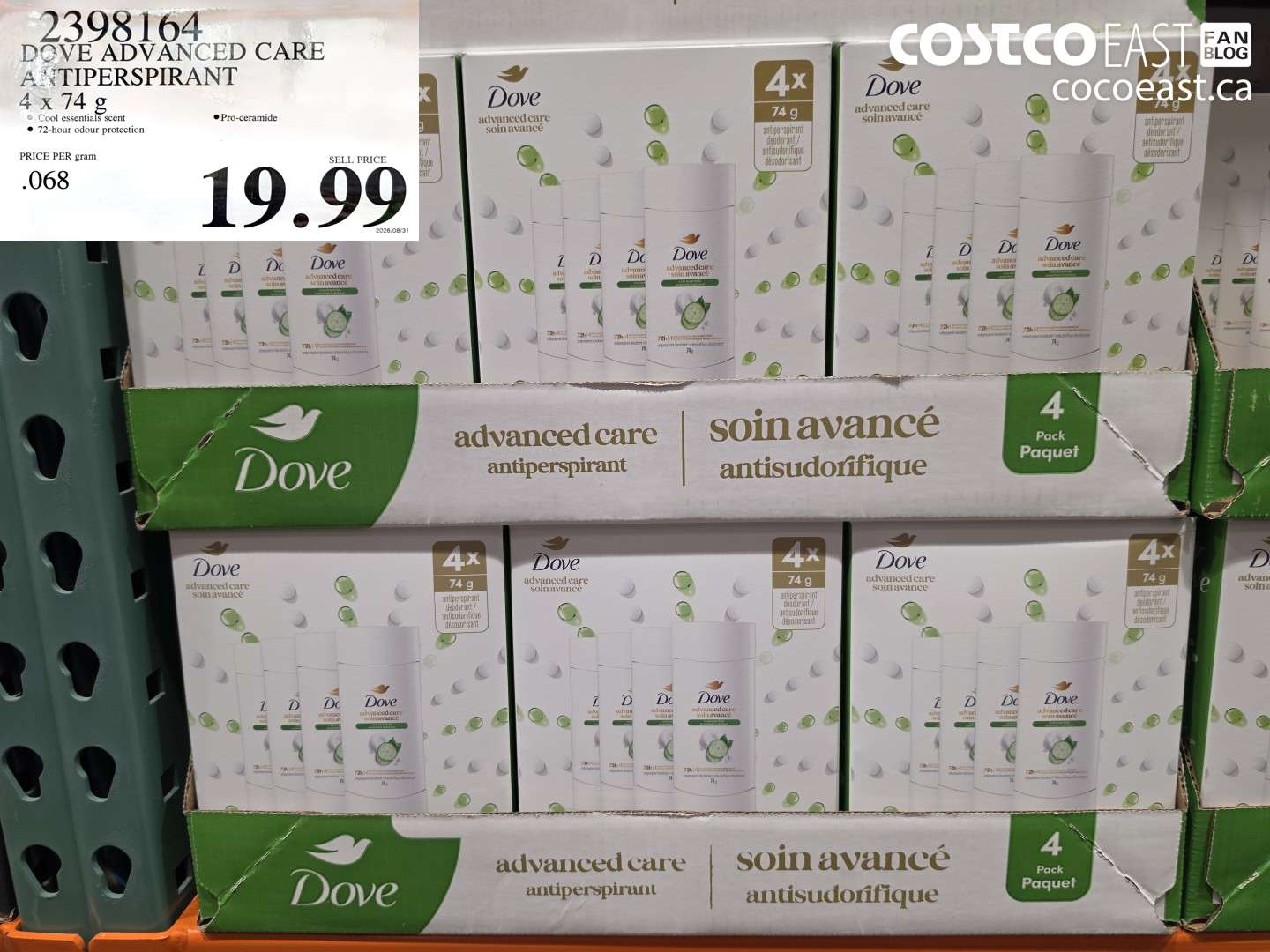 2398164 DOVE ADVANCED CARE ANTIPERSPIRANT 4 X 74 G $19.99