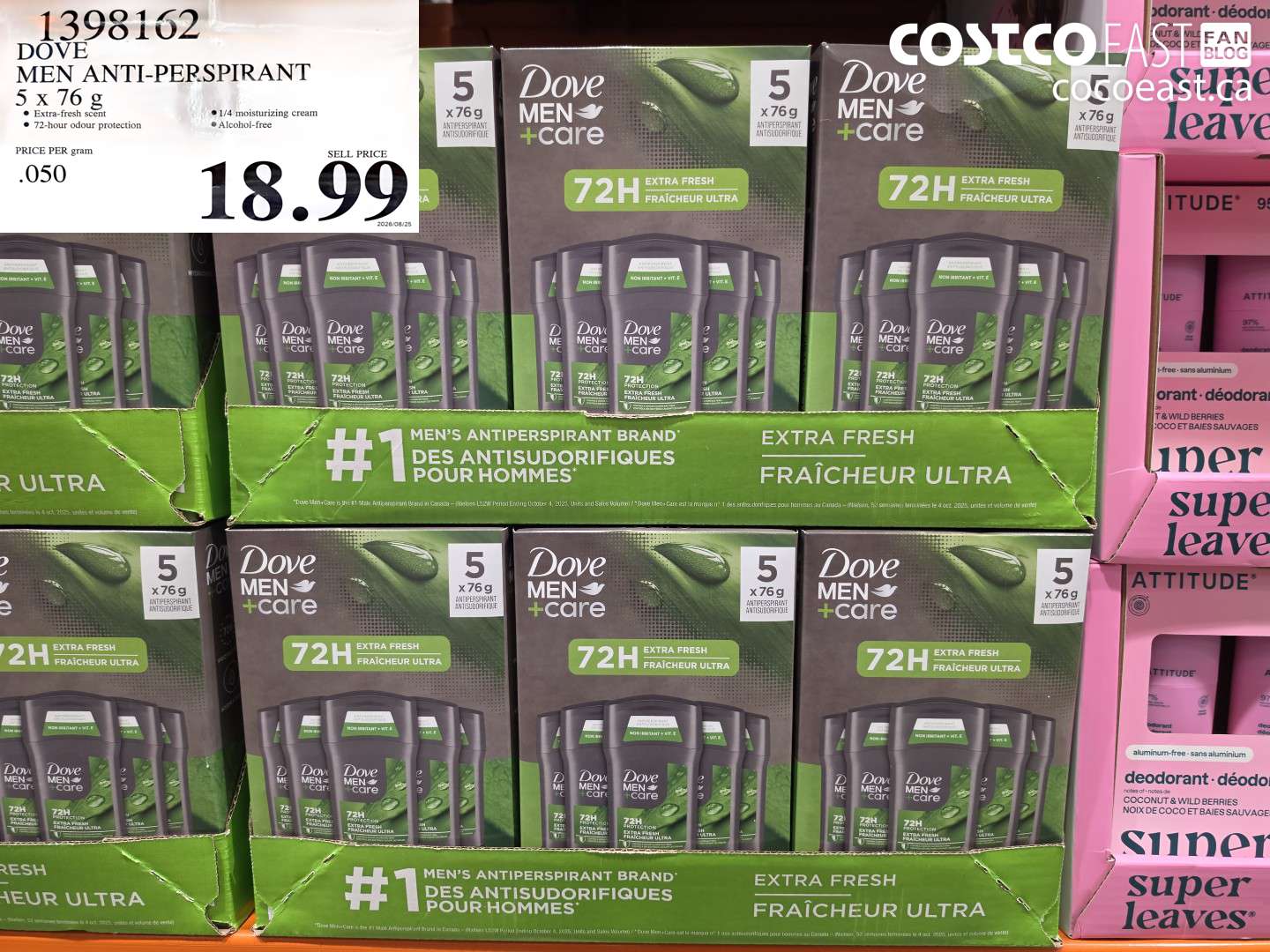 1398162 DOVE MEN ANTI-PERSPIRANT 5 X 76 G $18.99