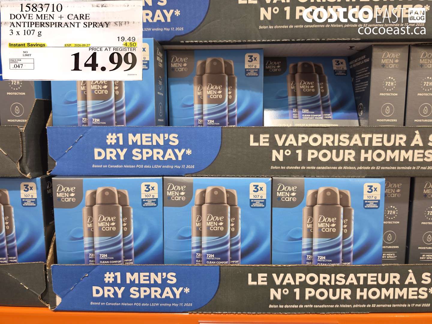 1583710 DOVE MEN + CARE ANTIPERSPIRANT SPRAY 3 X 107 G ($4.50 INSTANT SAVINGS EXPIRES ON 2026-09-27) $14.99