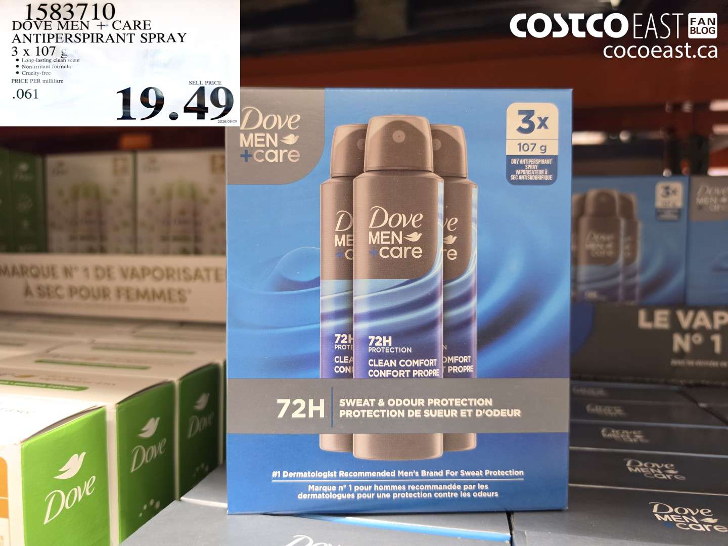 1583710 DOVE MEN + CARE ANTIPERSPIRANT SPRAY 3 X 107 G $19.49