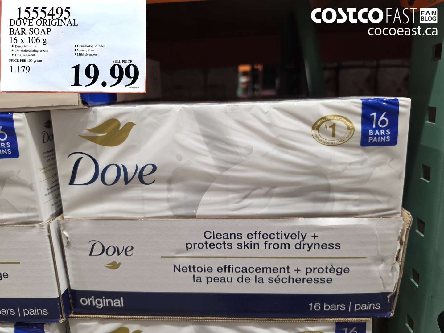 1555495 DOVE ORIGINAL BAR SOAP 16 X 106 G $19.99