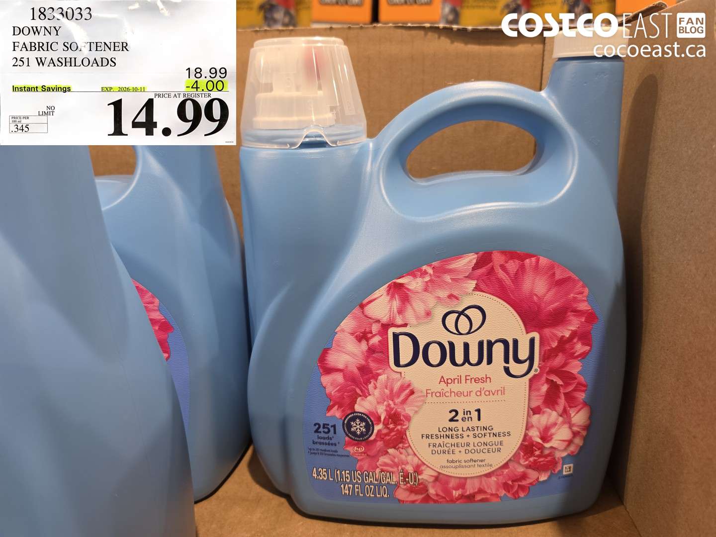 1833033 DOWNY FABRIC SOFTENER 251 WASHLOADS ($4.00 INSTANT SAVINGS EXPIRES ON 2026-10-11) $14.99
