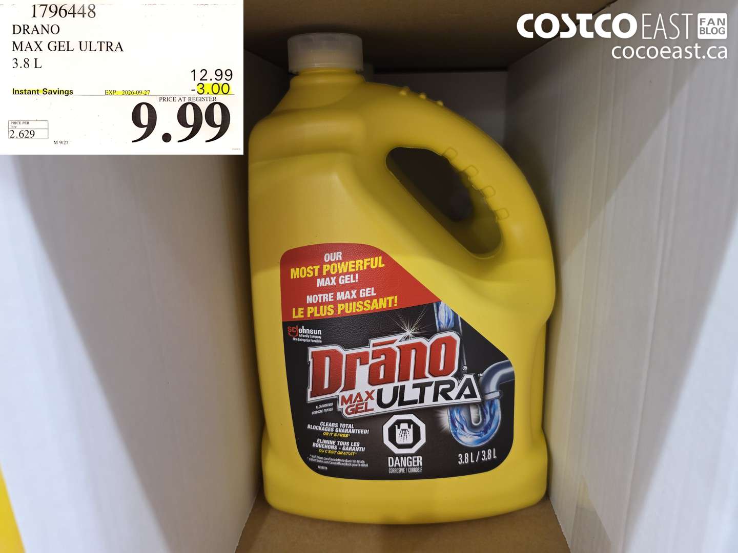1796448 DRANO MAX GEL ULTRA 3.8 L ($3.00 INSTANT SAVINGS EXPIRES ON 2026-09-27) $9.99