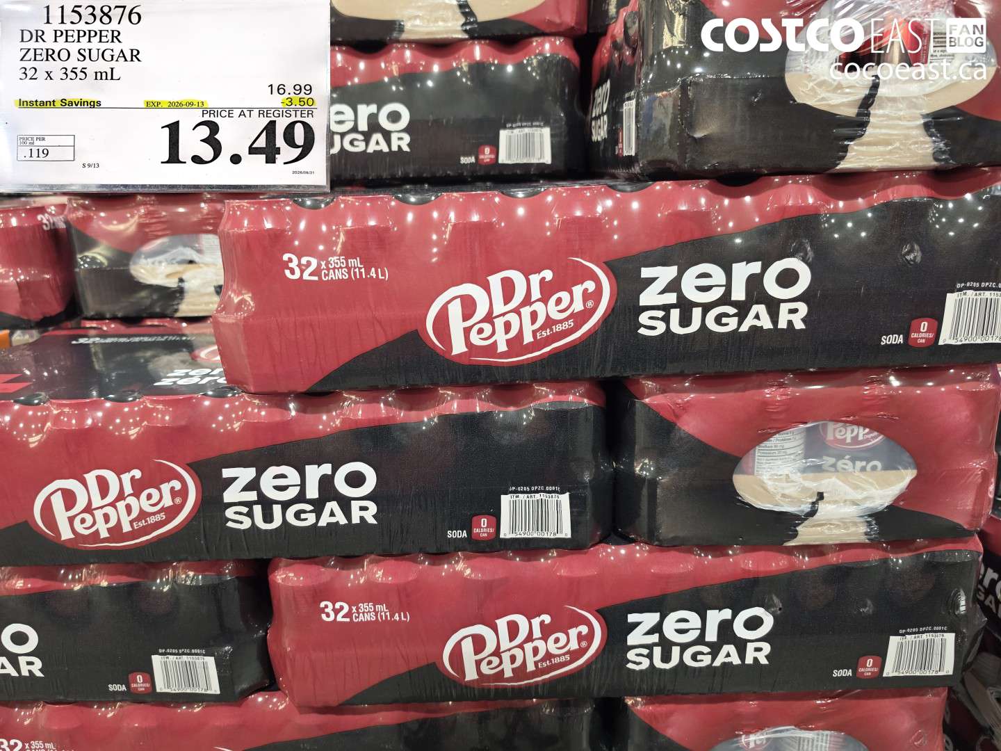 1153876 DR PEPPER ZERO SUGAR 32 X 355 ML ($3.50 INSTANT SAVINGS EXPIRES ON 2026-09-13) $13.49