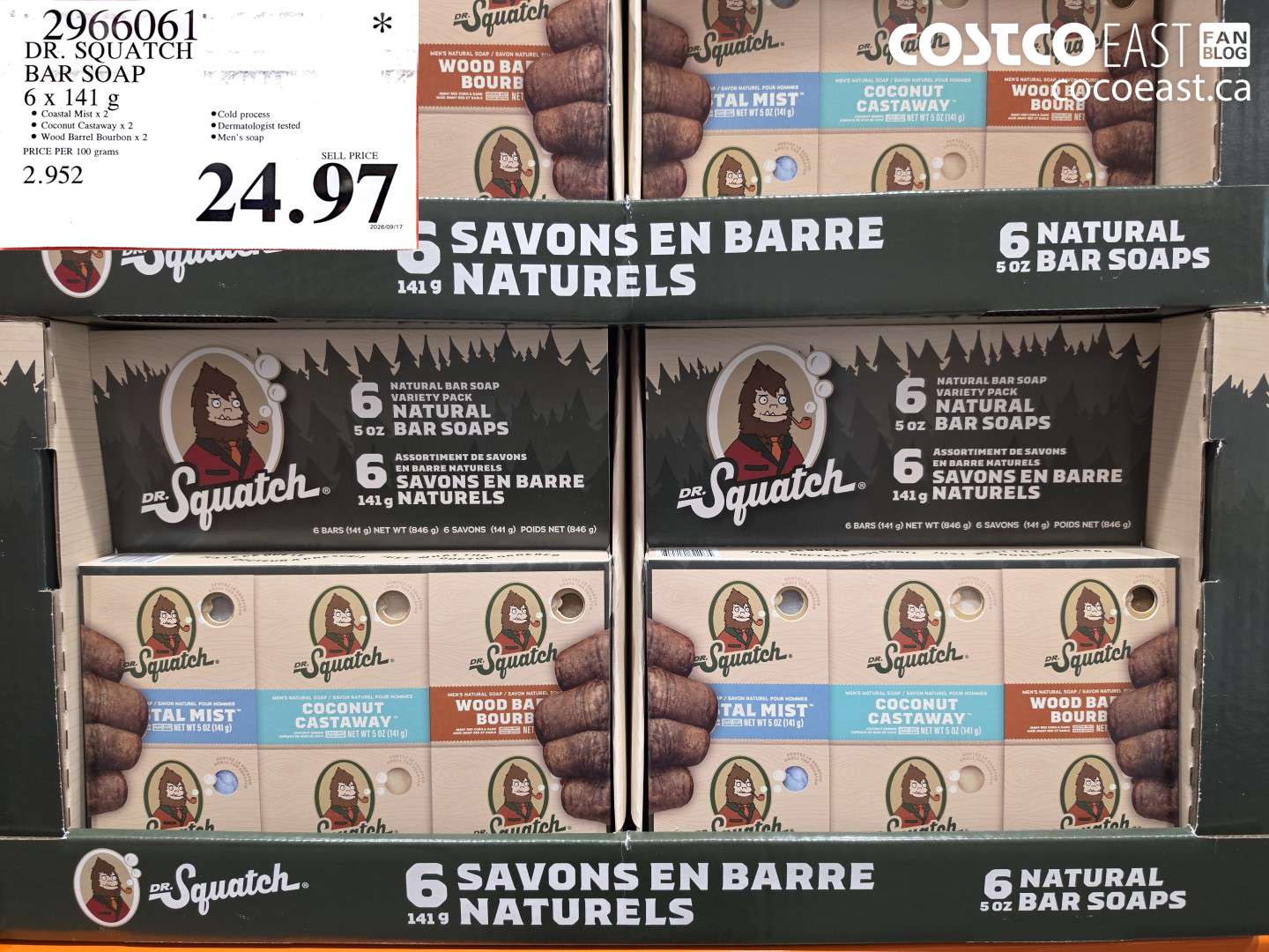 2966061 DR. SQUATCH BAR SOAP 6 X 141 G $24.97