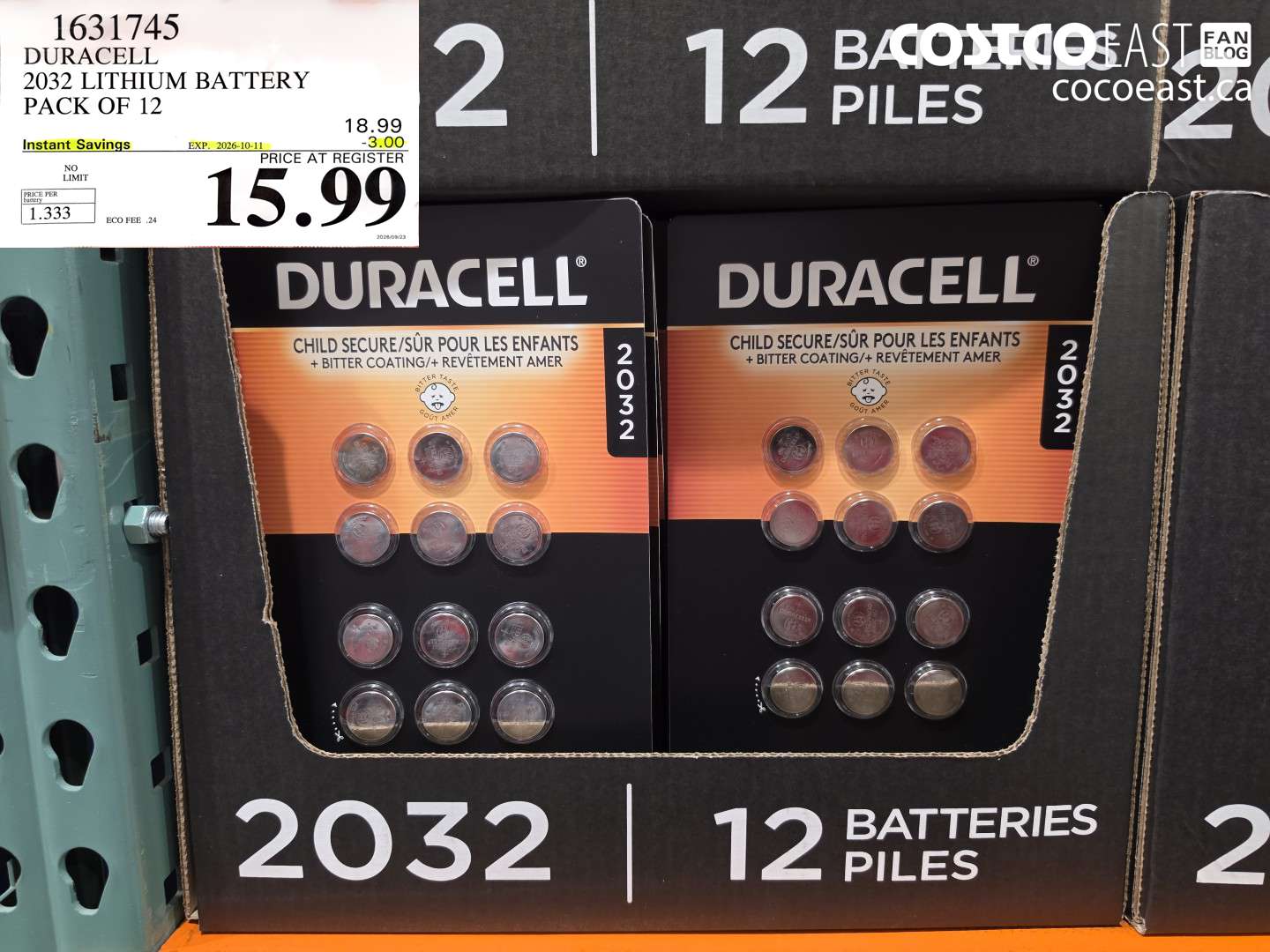 1631745 DURACELL 2032 LITHIUM BATTERY PACK OF 12 ($3.00 INSTANT SAVINGS EXPIRES ON 2026-10-11) $15.99