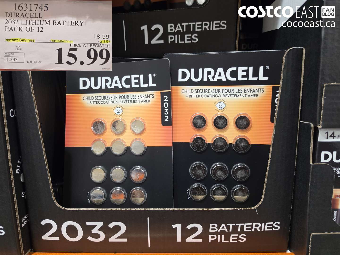1631745 DURACELL 2032 LITHIUM BATTERY PACK OF 12 ($3.00 INSTANT SAVINGS EXPIRES ON 2026-10-11) $15.99