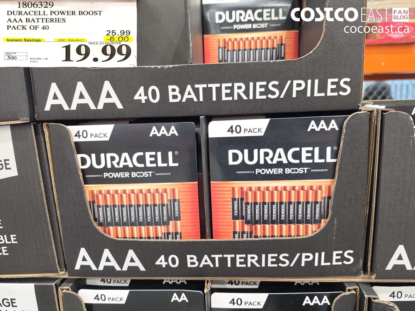 1806329 DURACELL POWER BOOST AAA BATTERIES PACK OF 40 ($6.00 INSTANT SAVINGS EXPIRES ON 2026-09-27) $19.99