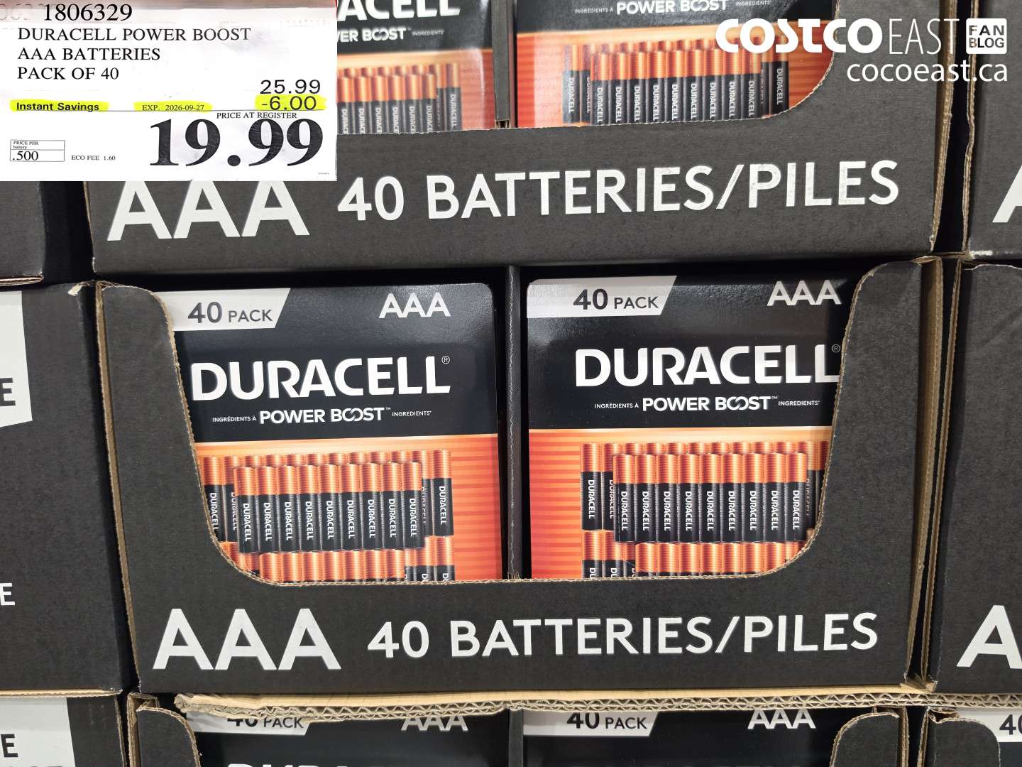 1806329 DURACELL POWER BOOST AAA BATTERIES PACK OF 40 ($6.00 INSTANT SAVINGS EXPIRES ON 2026-09-27) $19.99
