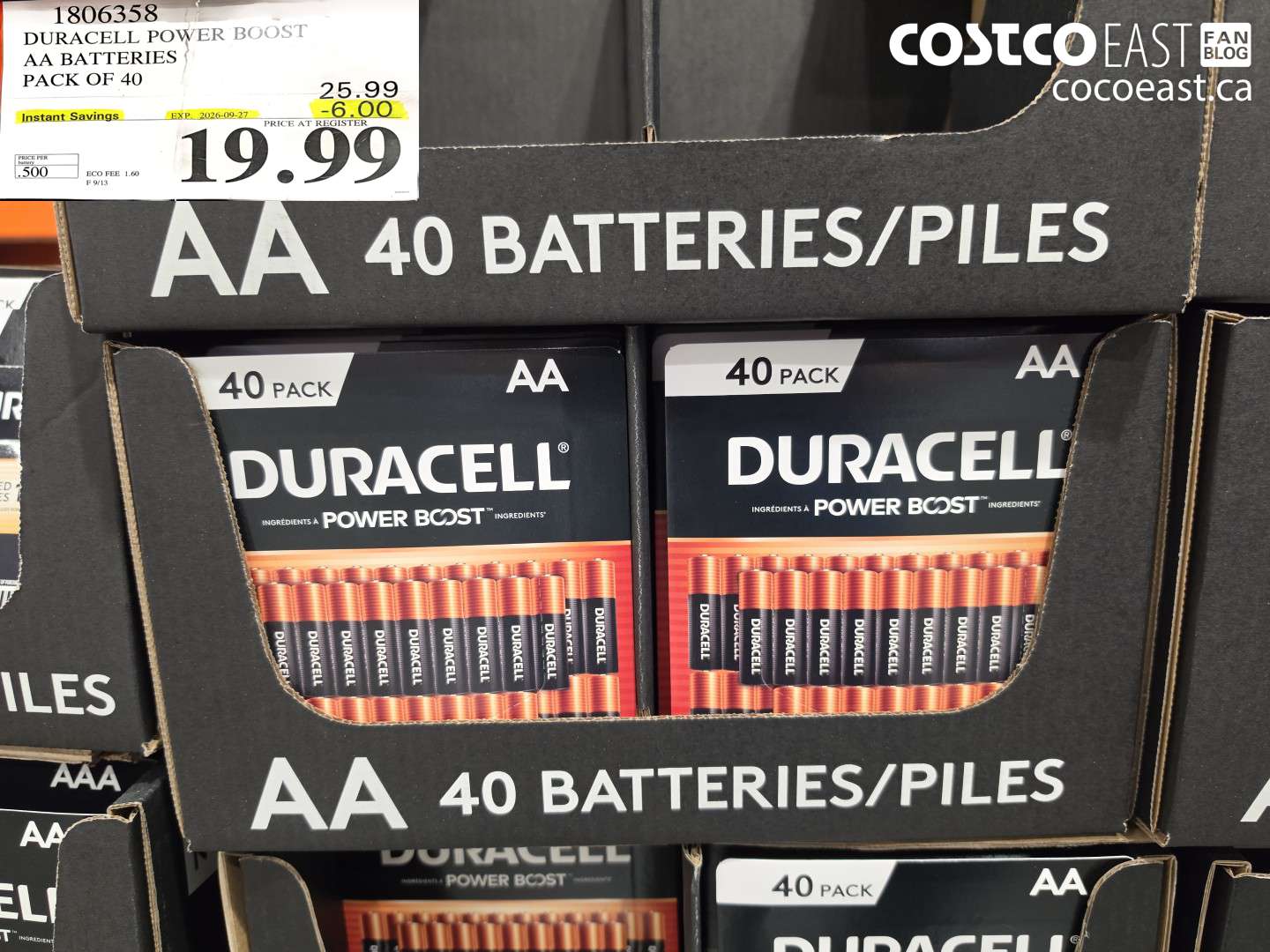 1806358 DURACELL POWER BOOST AA BATTERIES PACK OF 40 ($6.00 INSTANT SAVINGS EXPIRES ON 2026-09-27) $19.99