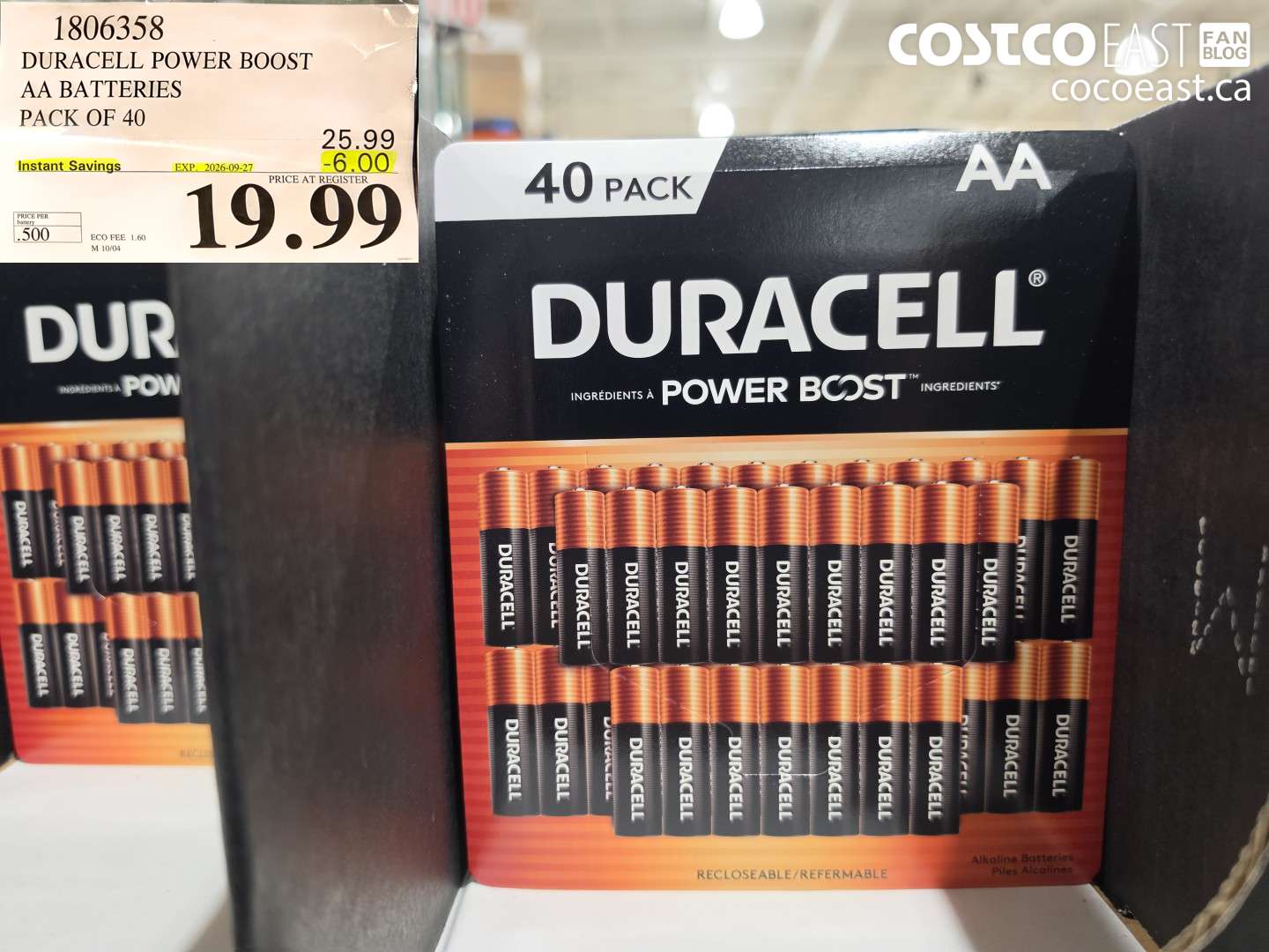 1806358 DURACELL POWER BOOST AA BATTERIES PACK OF 40 ($6.00 INSTANT SAVINGS EXPIRES ON 2026-09-27) $19.99