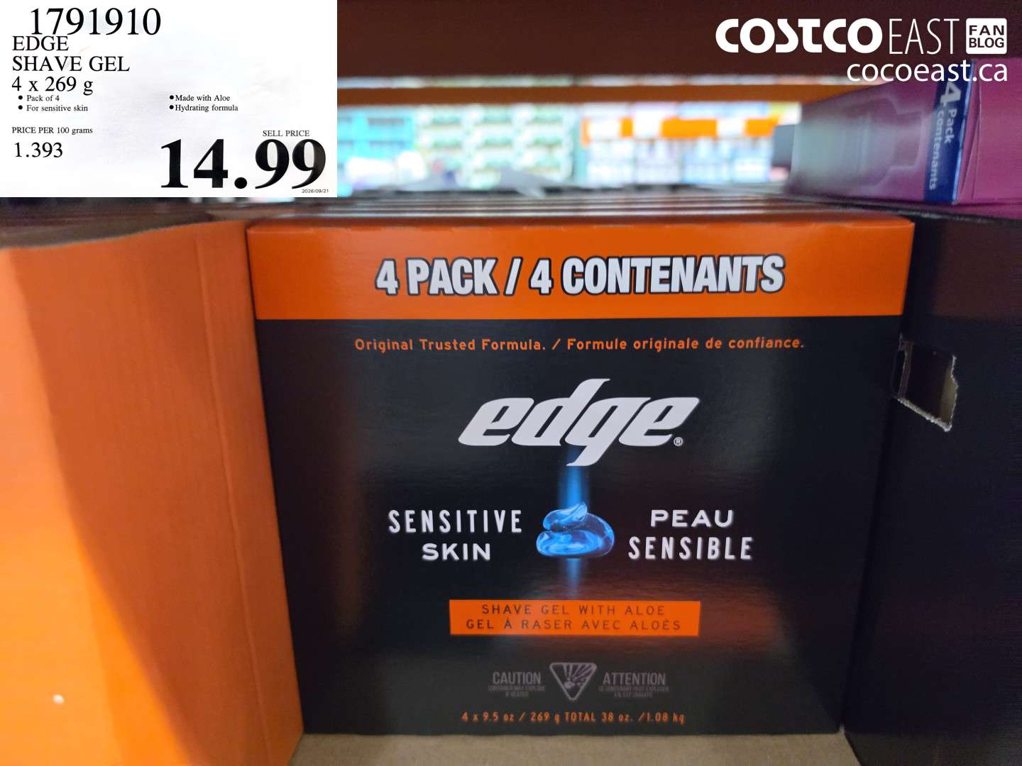 1791910 EDGE SHAVE GEL 4 X 269 G $14.99