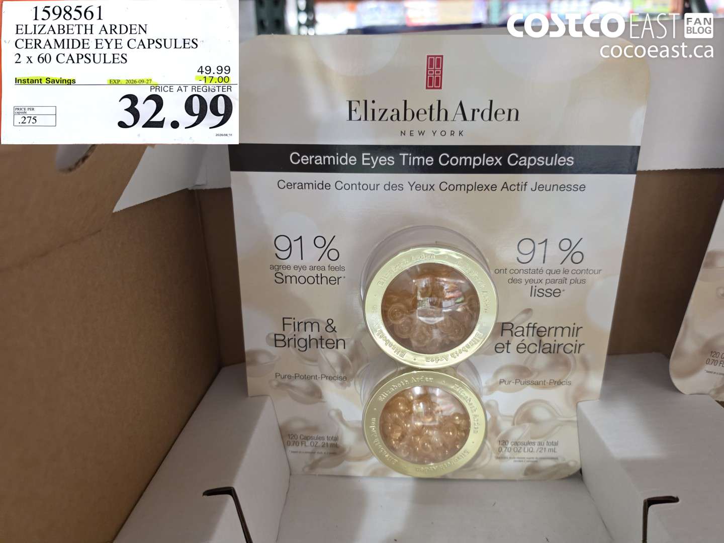 1598561 ELIZABETH ARDEN CERAMIDE EYE CAPSULES 2 X 60 CAPSULES ($17.00 INSTANT SAVINGS EXPIRES ON 2026-09-27) $32.99