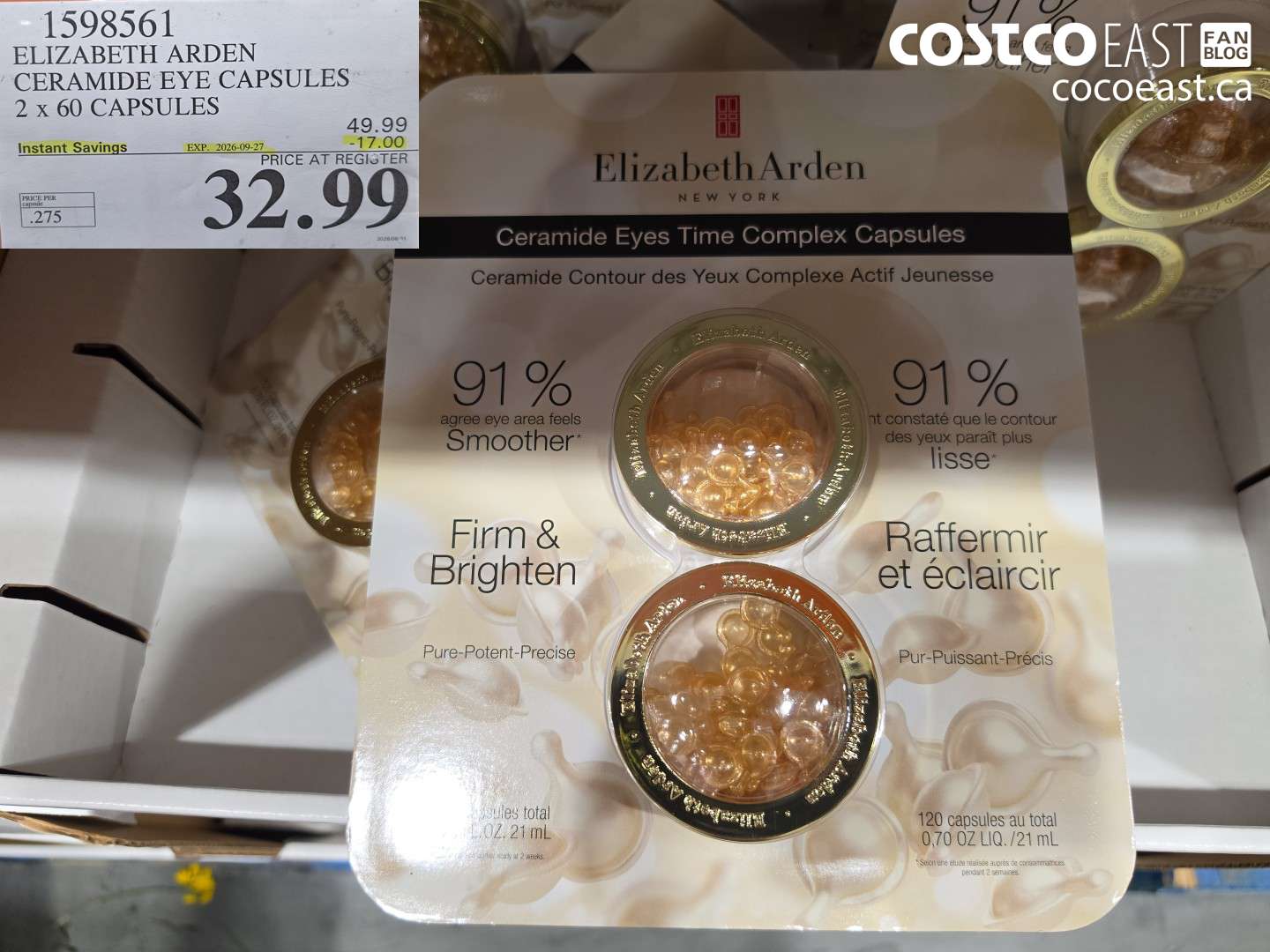 1598561 ELIZABETH ARDEN CERAMIDE EYE CAPSULES 2 X 60 CAPSULES ($17.00 INSTANT SAVINGS EXPIRES ON 2026-09-27) $32.99