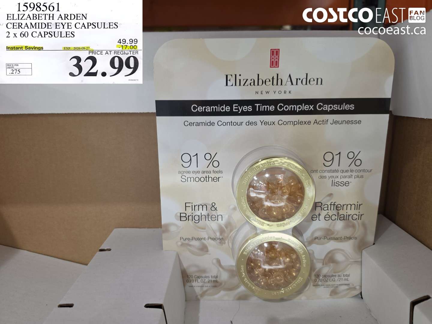1598561 ELIZABETH ARDEN CERAMIDE EYE CAPSULES 2 X 60 CAPSULES ($17.00 INSTANT SAVINGS EXPIRES ON 2026-09-27) $32.99