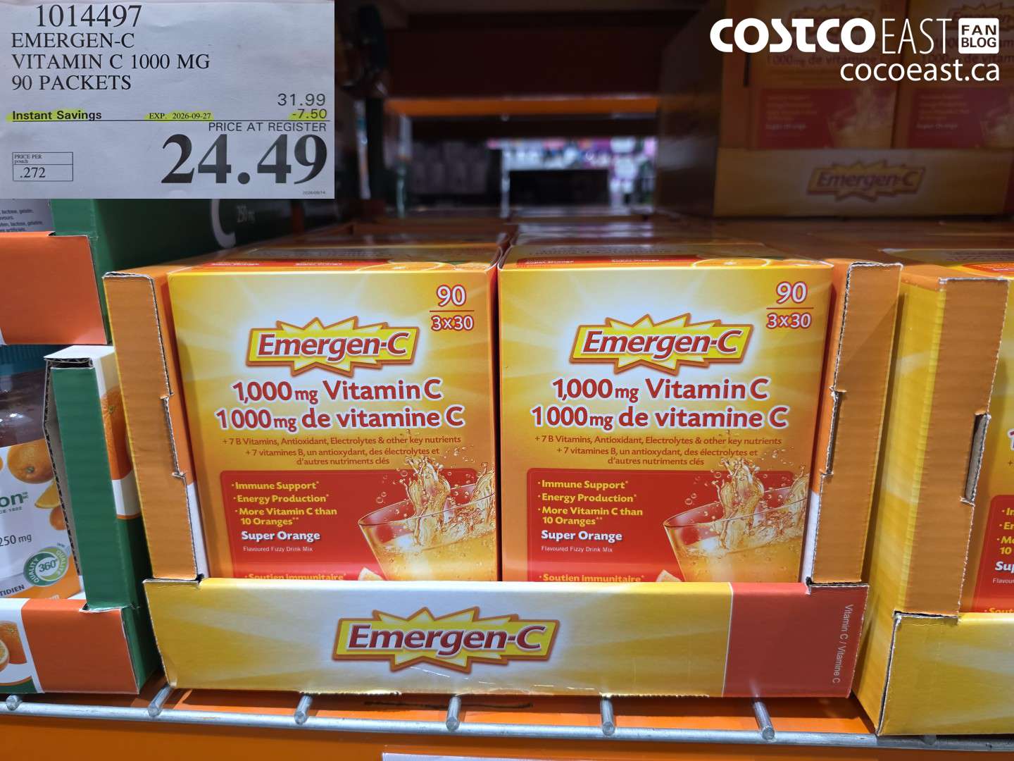 1014497 EMERGEN-C VITAMIN C 1000 MG 90 PACKETS ($7.50 INSTANT SAVINGS EXPIRES ON 2026-09-27) $24.49