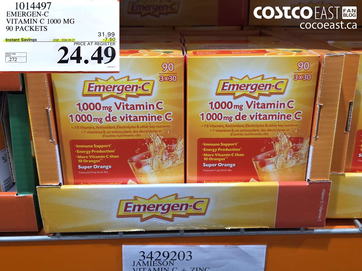 1014497 EMERGEN-C VITAMIN C 1000 MG 90 PACKETS ($7.50 INSTANT SAVINGS EXPIRES ON 2026-09-27) $24.49