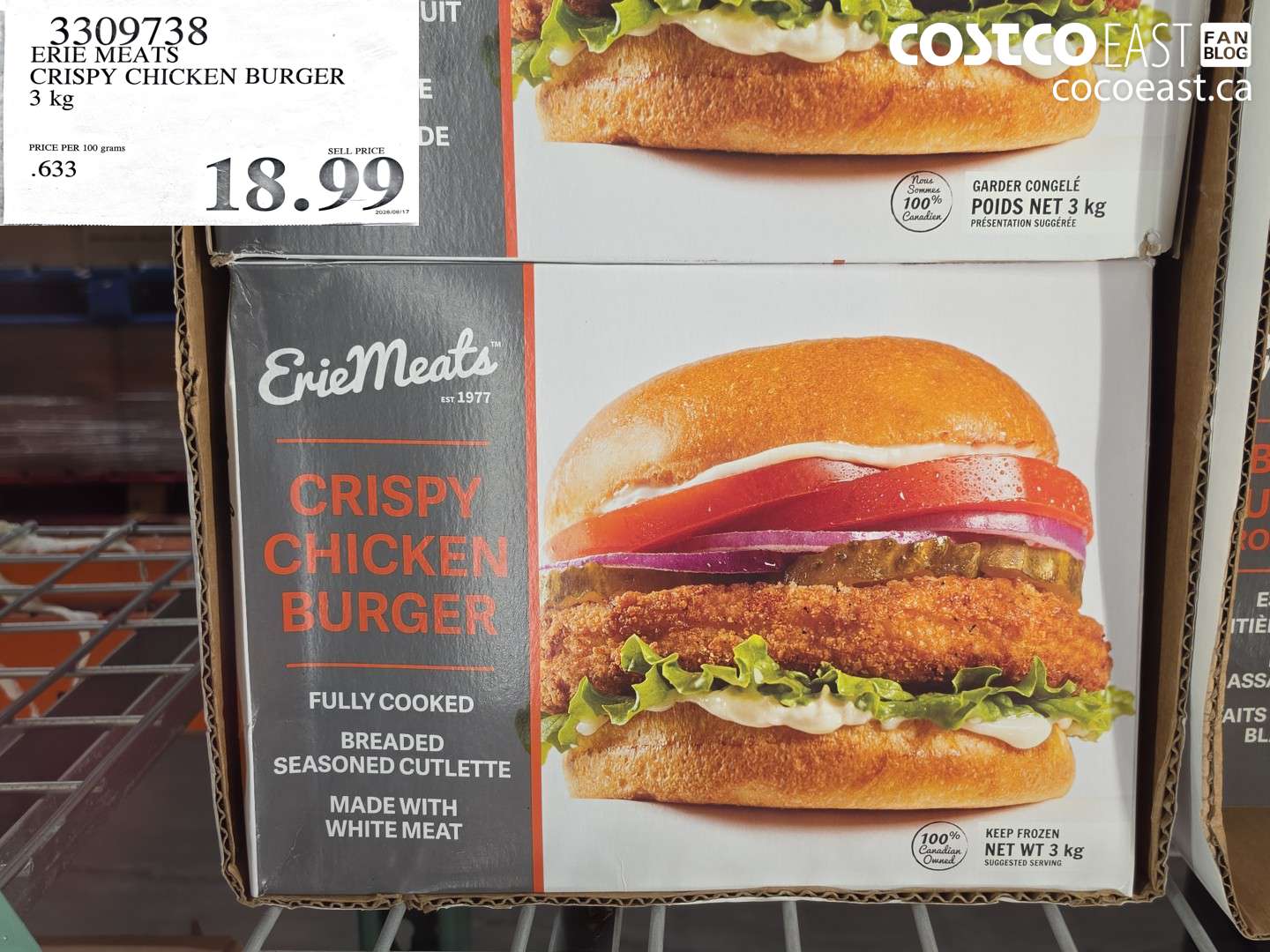 3309738 ERIE MEATS CRISPY CHICKEN BURGER 3 KG $18.99