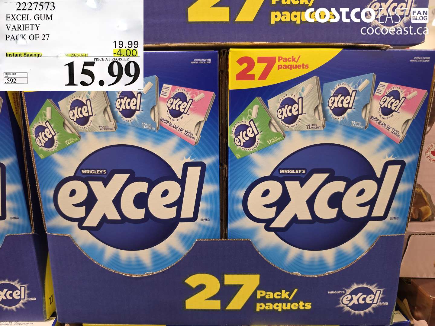 2227573 EXCEL GUM VARIETY PACK OF 27 ($4.00 INSTANT SAVINGS EXPIRES ON 2026-09-13) $15.99