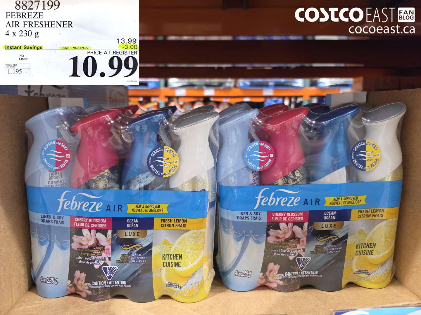 8827199 FEBREZE AIR FRESHENER 4 X 230 G ($3.00 INSTANT SAVINGS EXPIRES ON 2026-09-27) $10.99