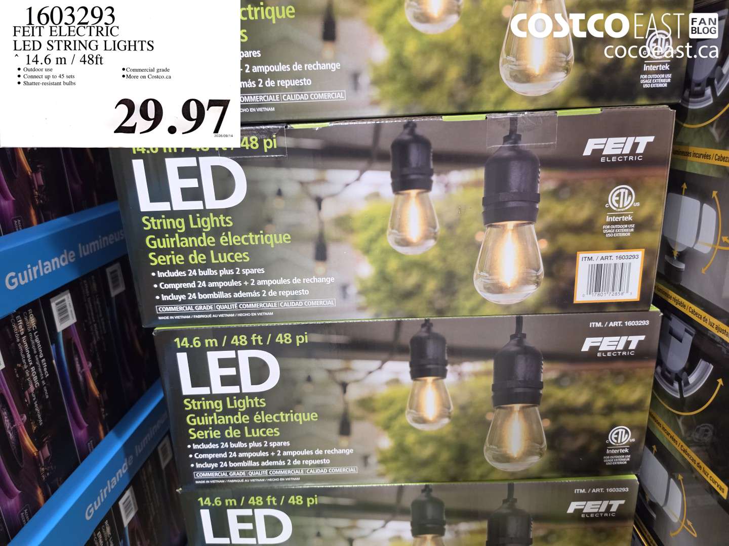 1603293 FEIT ELECTRIC LED STRING LIGHTS 14.6 M / 48FT $29.97