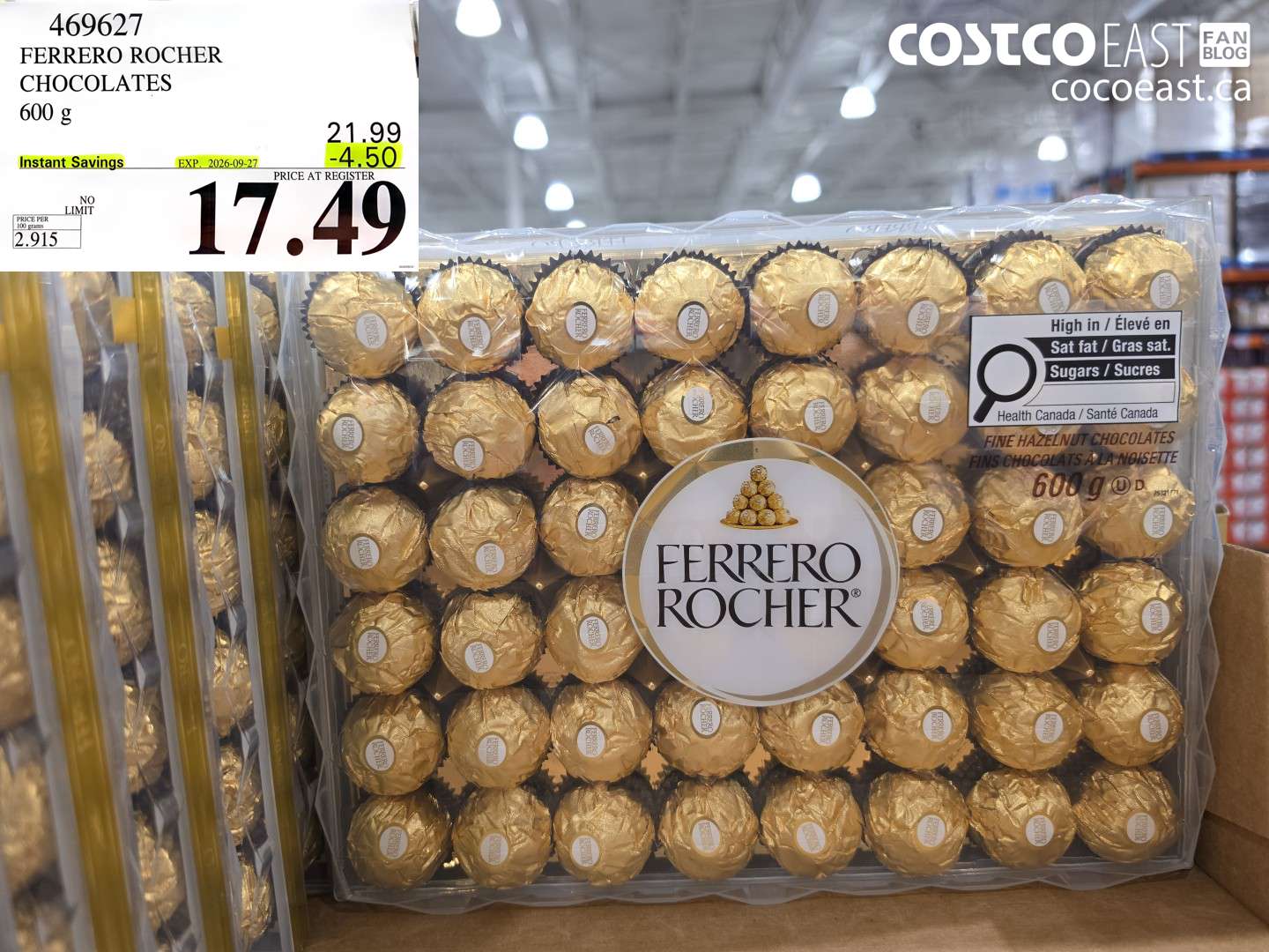 469627 FERRERO ROCHER CHOCOLATES 600 G ($4.50 INSTANT SAVINGS EXPIRES ON 2026-09-27) $17.49