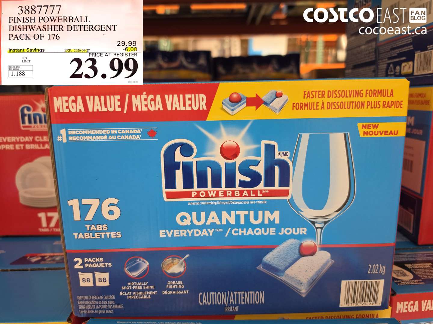 3887777 FINISH POWERBALL DISHWASHER DETERGENT PACK OF 176 ($6.00 INSTANT SAVINGS EXPIRES ON 2026-09-27) $23.99