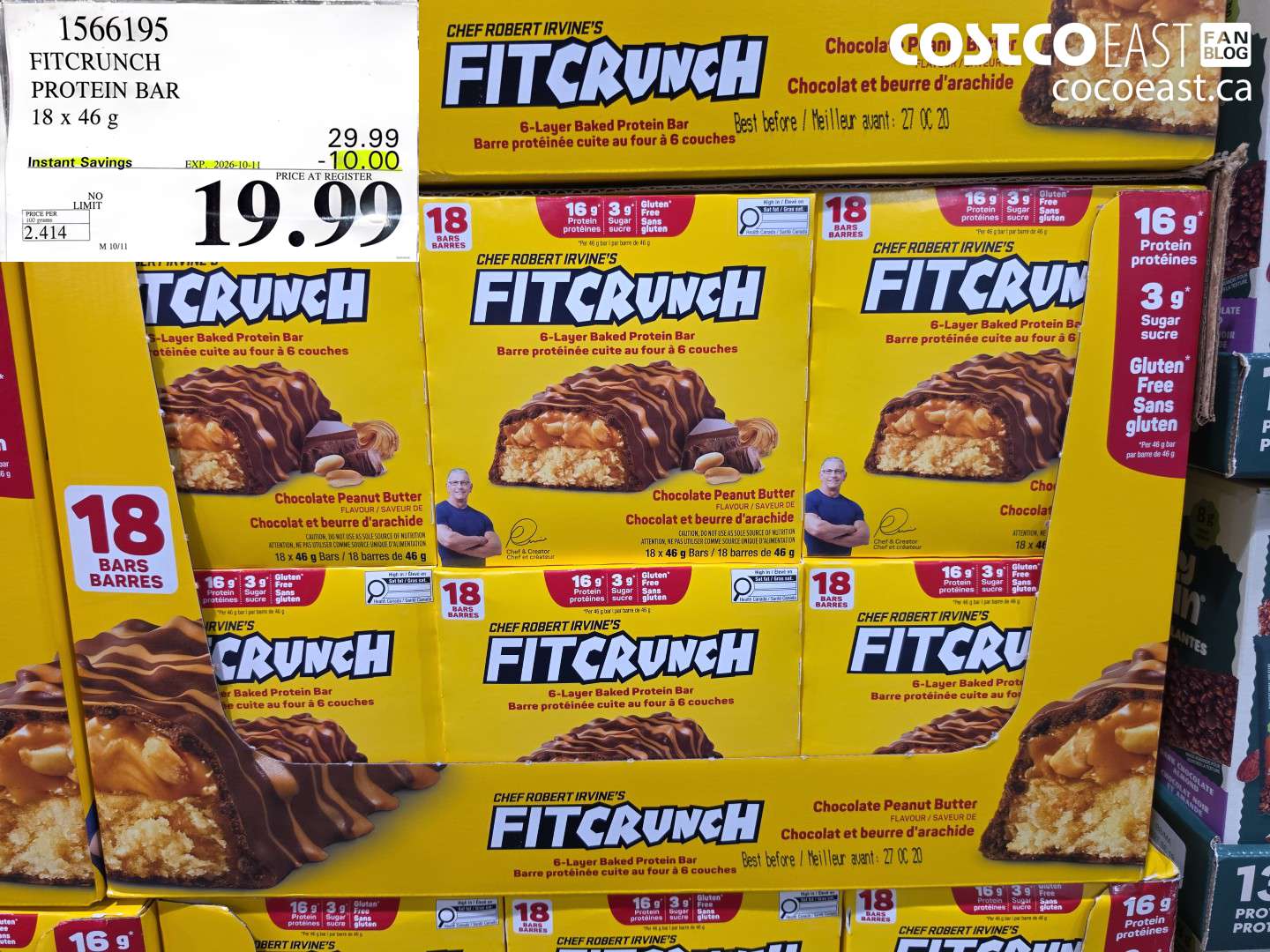 1566195 FITCRUNCH PROTEIN BAR 18 X 46 G ($10.00 INSTANT SAVINGS EXPIRES ON 2026-10-11) $19.99