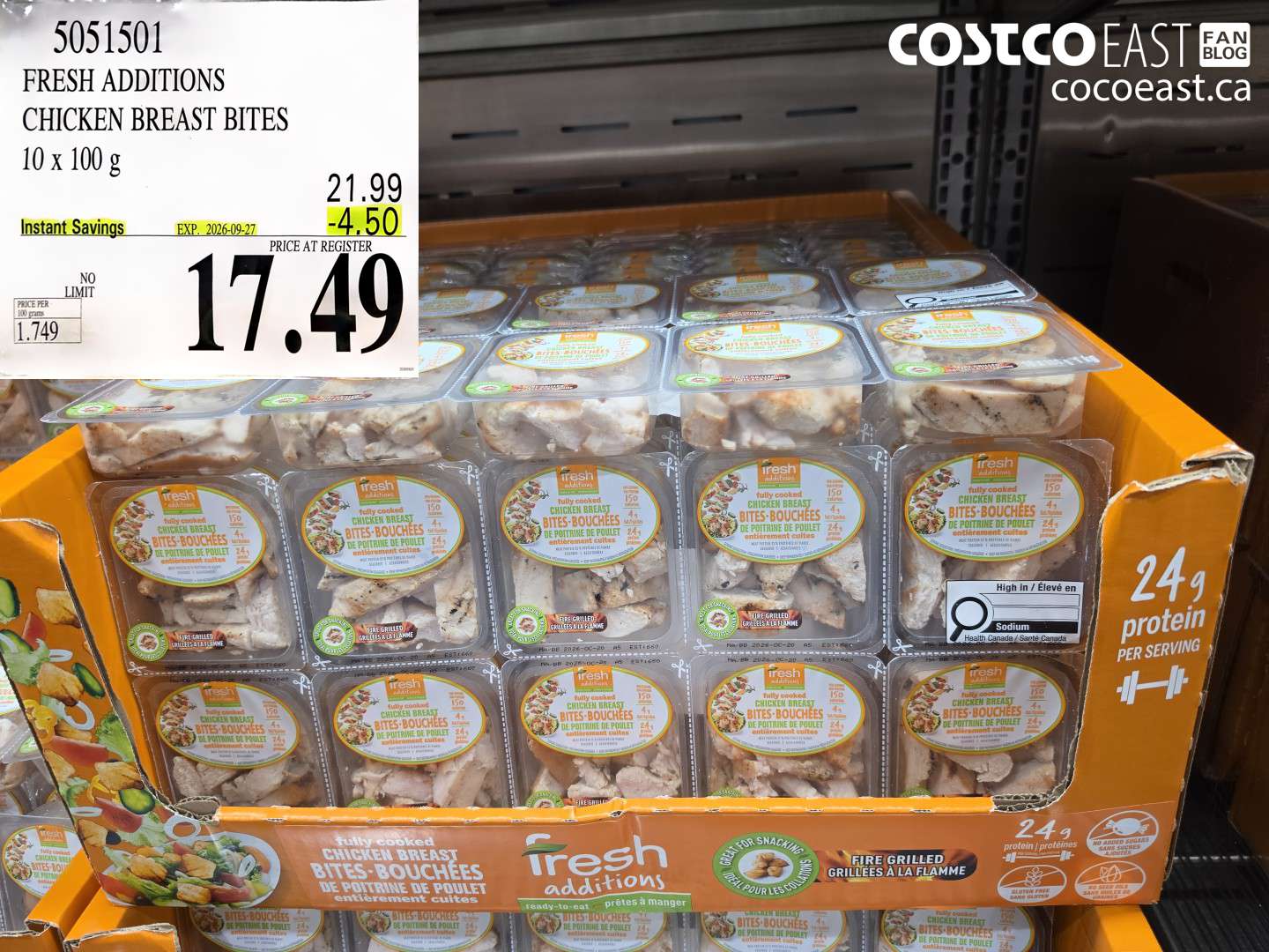 5051501 FRESH ADDITIONS CHICKEN BREAST BITES 10 X 100 G ($4.50 INSTANT SAVINGS EXPIRES ON 2026-09-27) $17.49