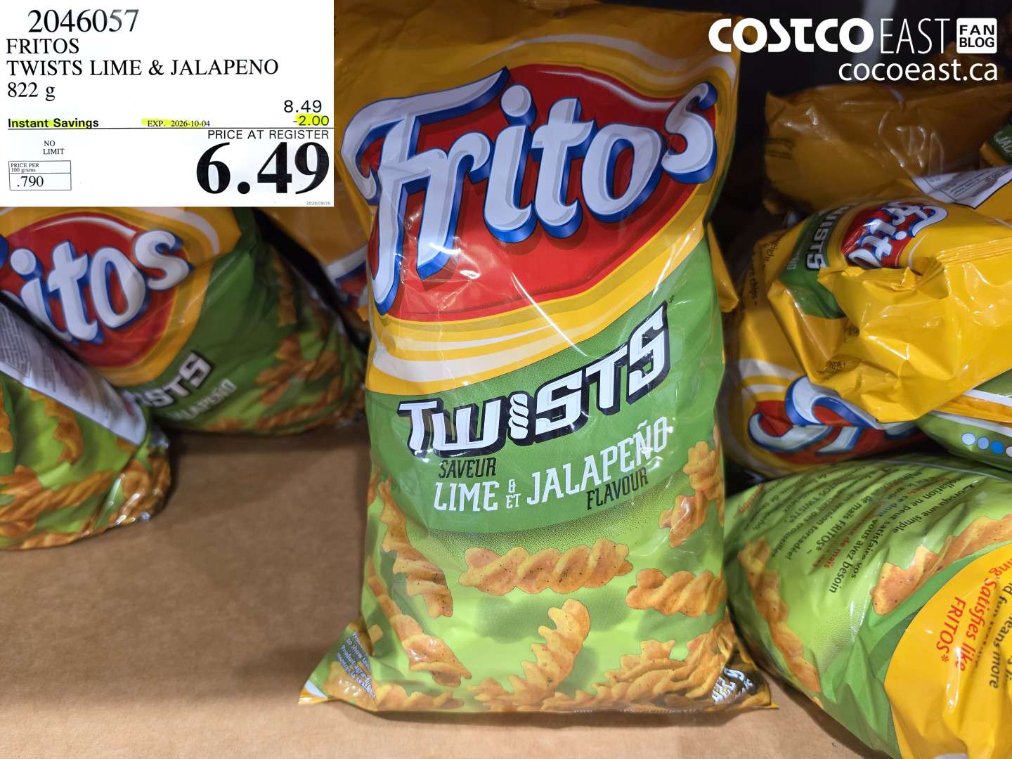 2046057 FRITOS TWISTS LIME & JALAPENO 822 G ($2.00 INSTANT SAVINGS EXPIRES ON 2026-10-04) $6.49