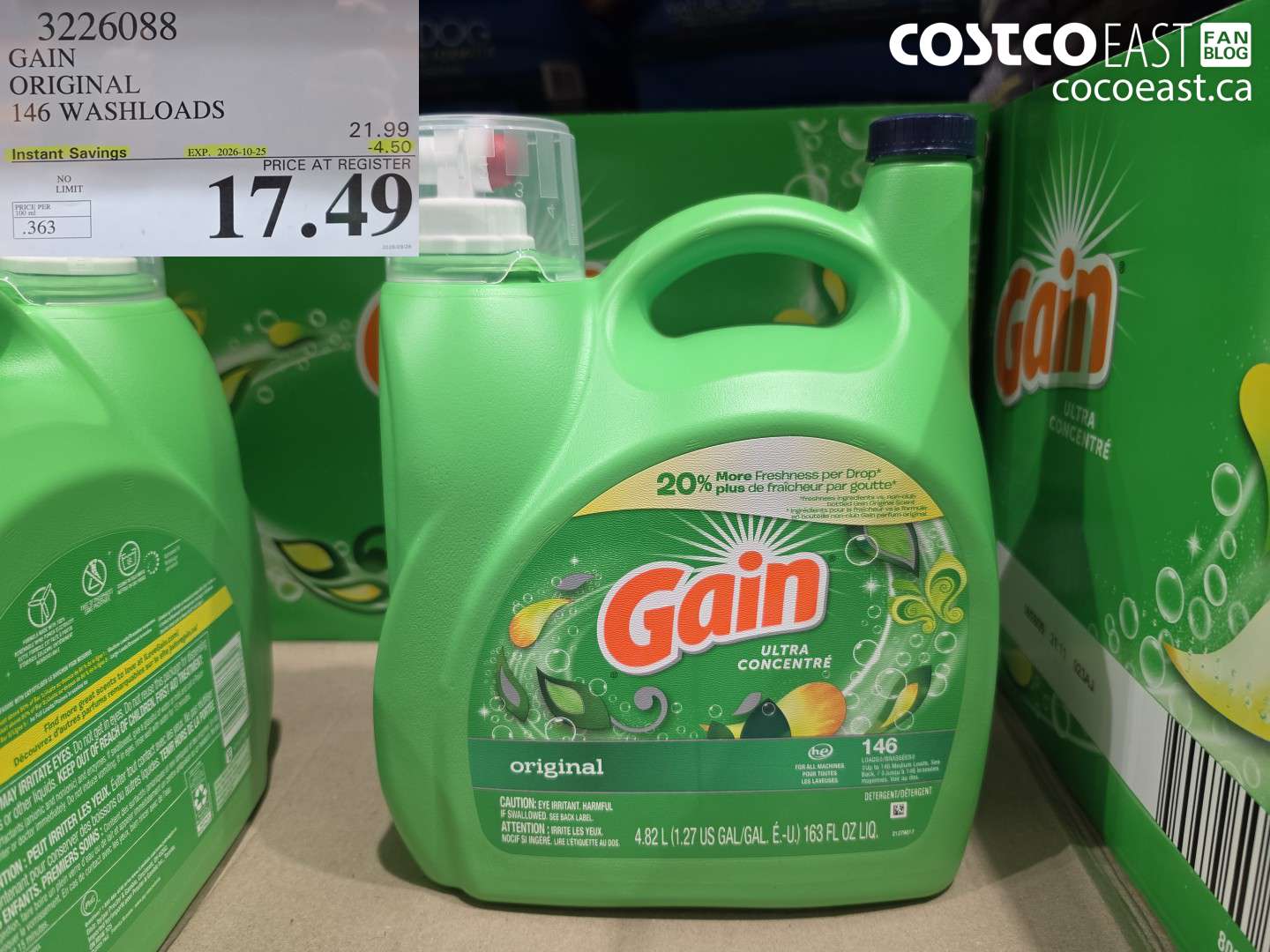 3226088 GAIN ORIGINAL 146 WASHLOADS ($4.50 INSTANT SAVINGS EXPIRES ON 2026-10-25) $17.49