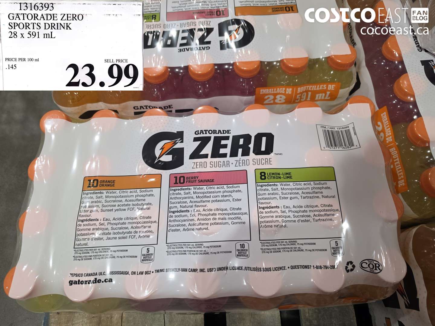 1316393 GATORADE ZERO SPORTS DRINK 28 X 591 ML $23.99