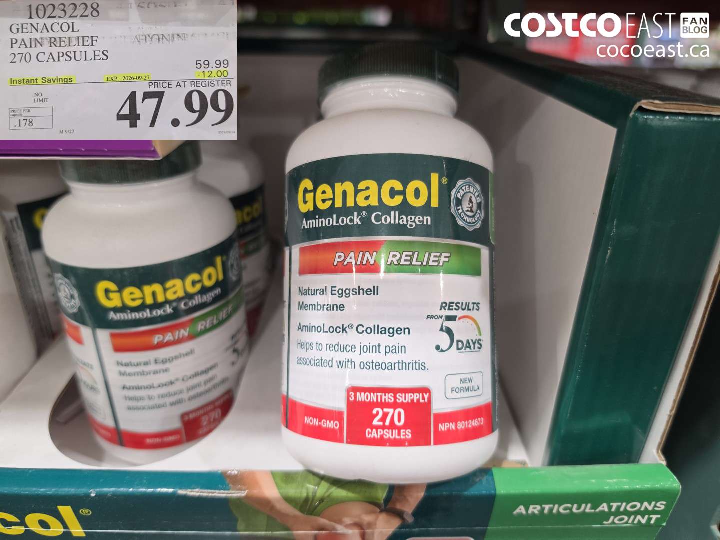 1023228 GENACOL PAIN RELIEF 270 CAPSULES ($12.00 INSTANT SAVINGS EXPIRES ON 2026-09-27) $47.99