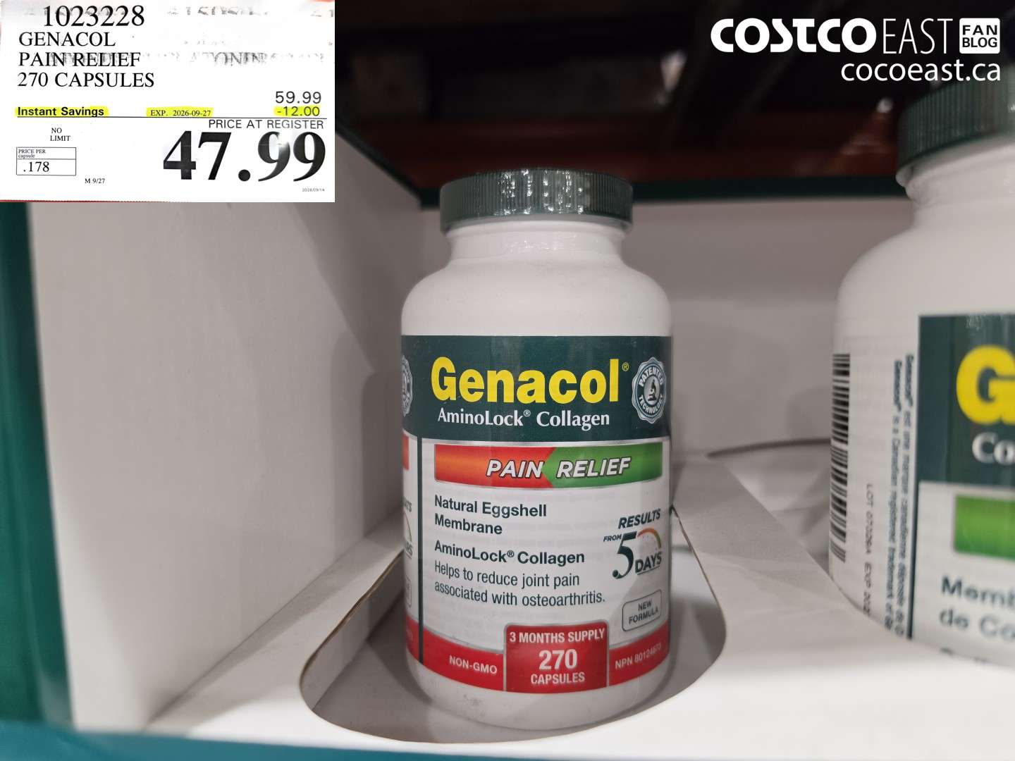 1023228 GENACOL PAIN RELIEF 270 CAPSULES ($12.00 INSTANT SAVINGS EXPIRES ON 2026-09-27) $47.99