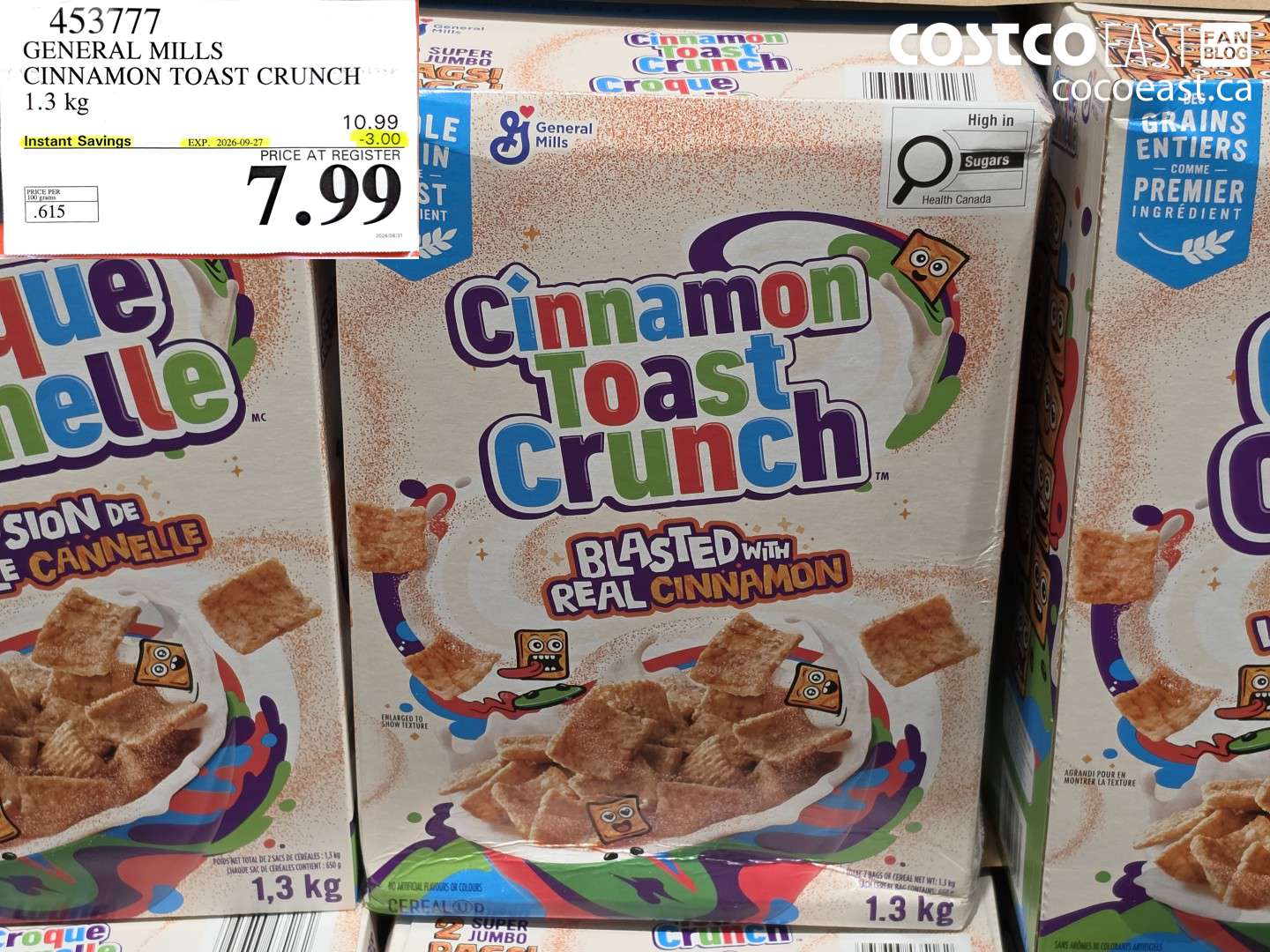 453777 GENERAL MILLS CINNAMON TOAST CRUNCH 1.3 KG ($3.00 INSTANT SAVINGS EXPIRES ON 2026-09-27) $7.99