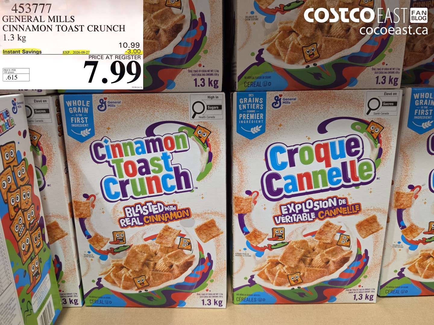 453777 GENERAL MILLS CINNAMON TOAST CRUNCH 1.3 KG ($3.00 INSTANT SAVINGS EXPIRES ON 2026-09-27) $7.99