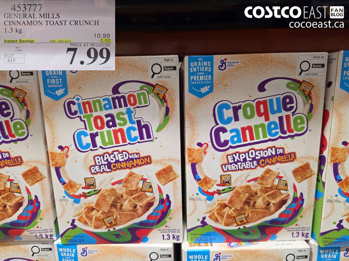 453777 GENERAL MILLS CINNAMON TOAST CRUNCH 1.3 KG ($3.00 INSTANT SAVINGS EXPIRES ON 2026-10-01) $7.99