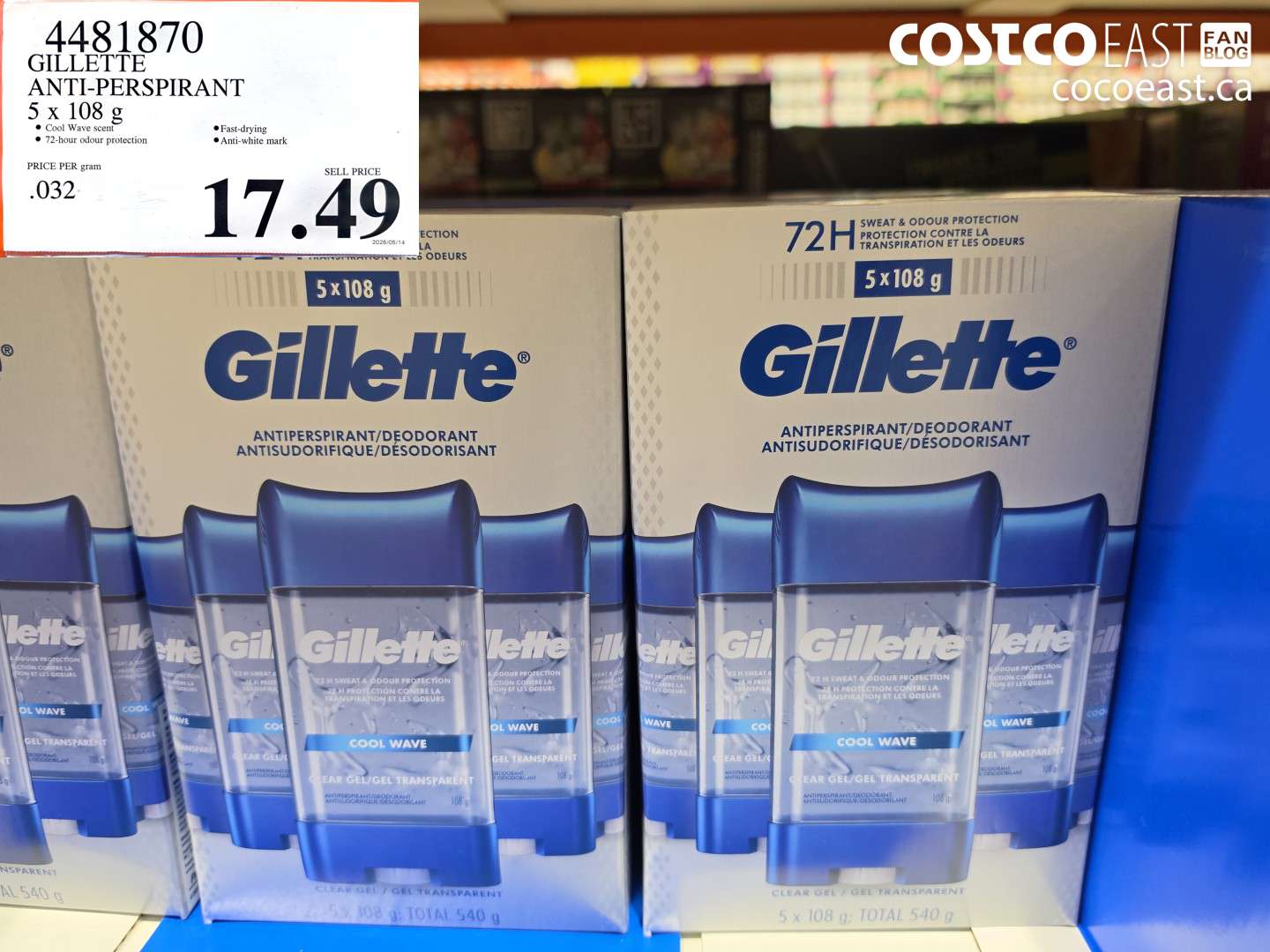 4481870 GILLETTE ANTI-PERSPIRANT 5 X 108 G $17.49