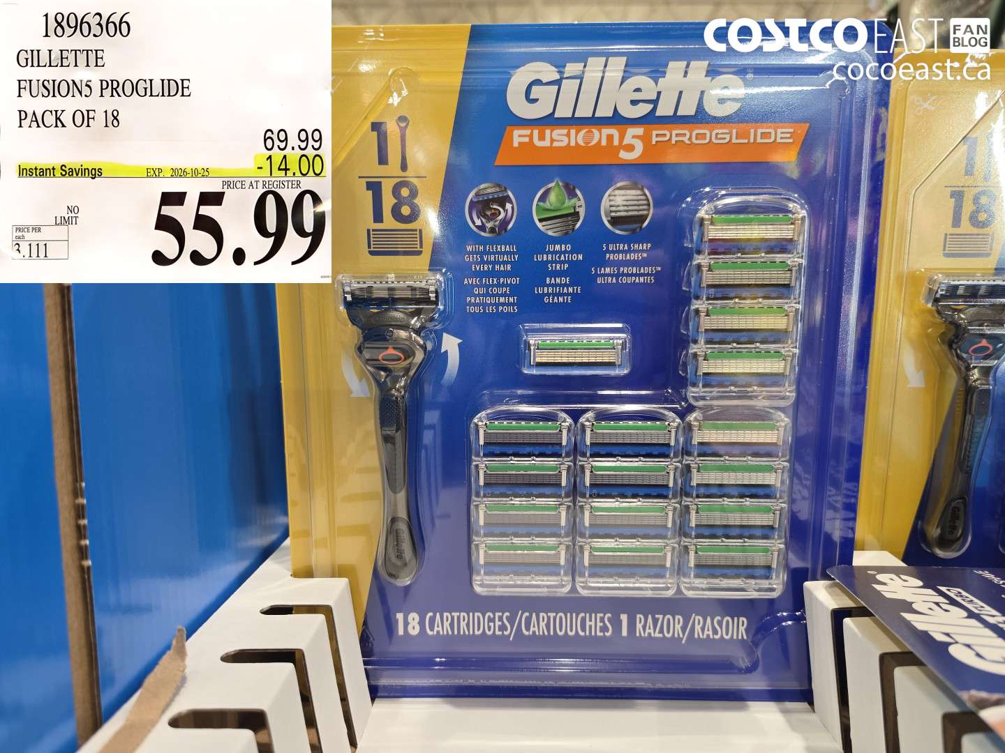1896366 GILLETTE FUSION5 PROGLIDE PACK OF 18 ($14.00 INSTANT SAVINGS EXPIRES ON 2026-10-25) $55.99