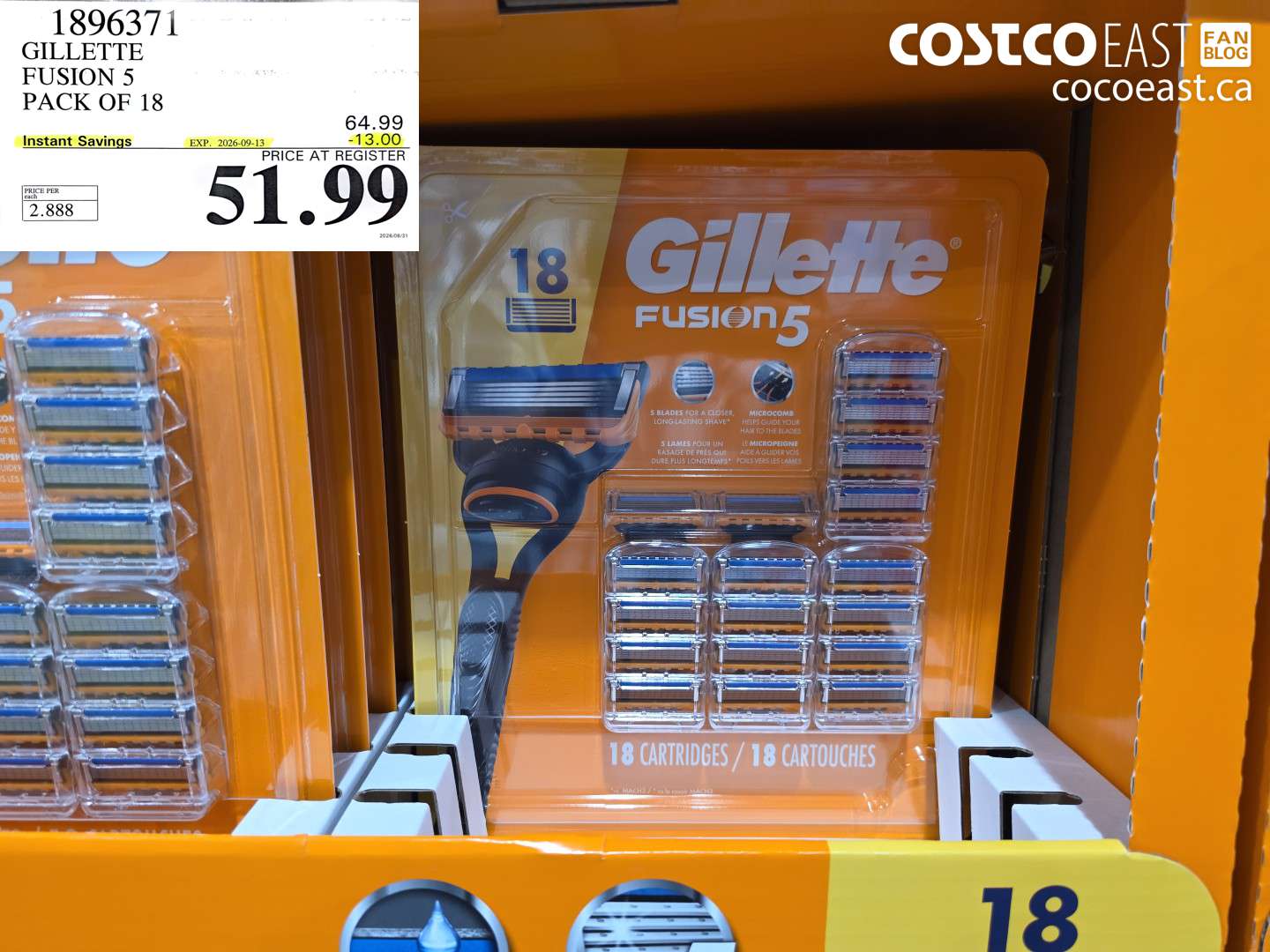 1896371 GILLETTE FUSION 5 PACK OF 18 ($13.00 INSTANT SAVINGS EXPIRES ON 2026-09-13) $51.99