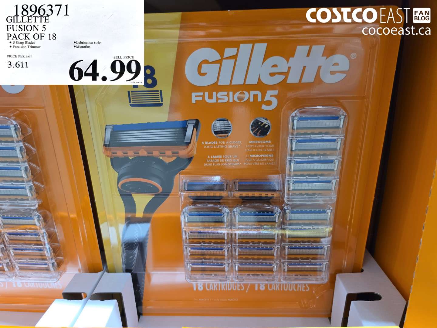 1896371 GILLETTE FUSION 5 PACK OF 18 $64.99