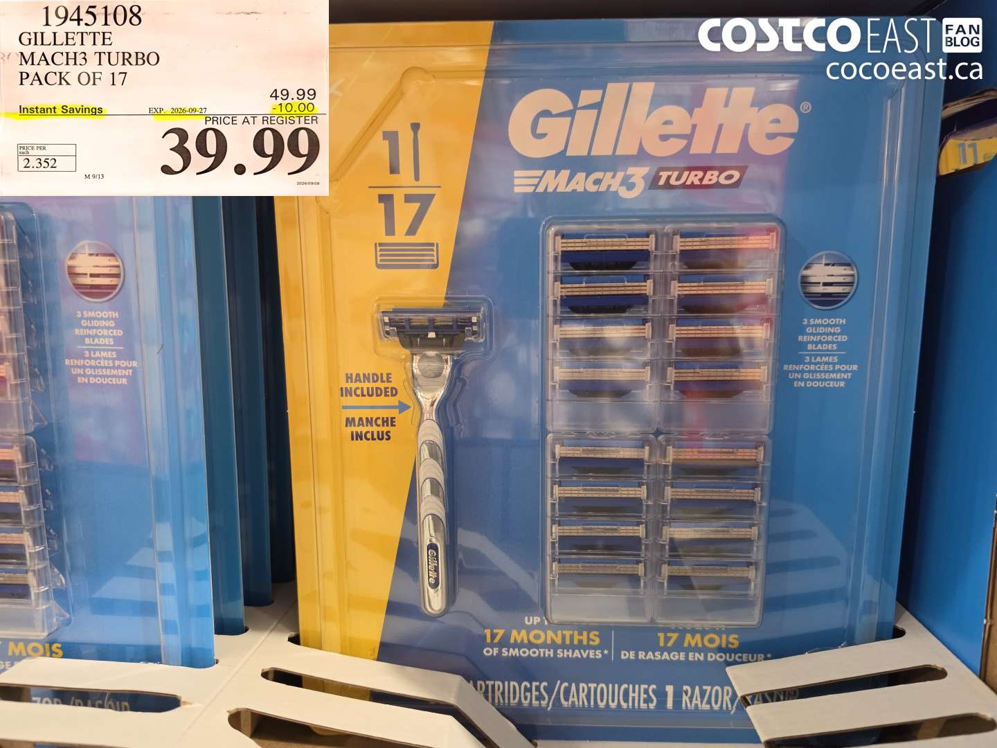 1945108 GILLETTE MACH3 TURBO PACK OF 17 ($10.00 INSTANT SAVINGS EXPIRES ON 2026-09-27) $39.99