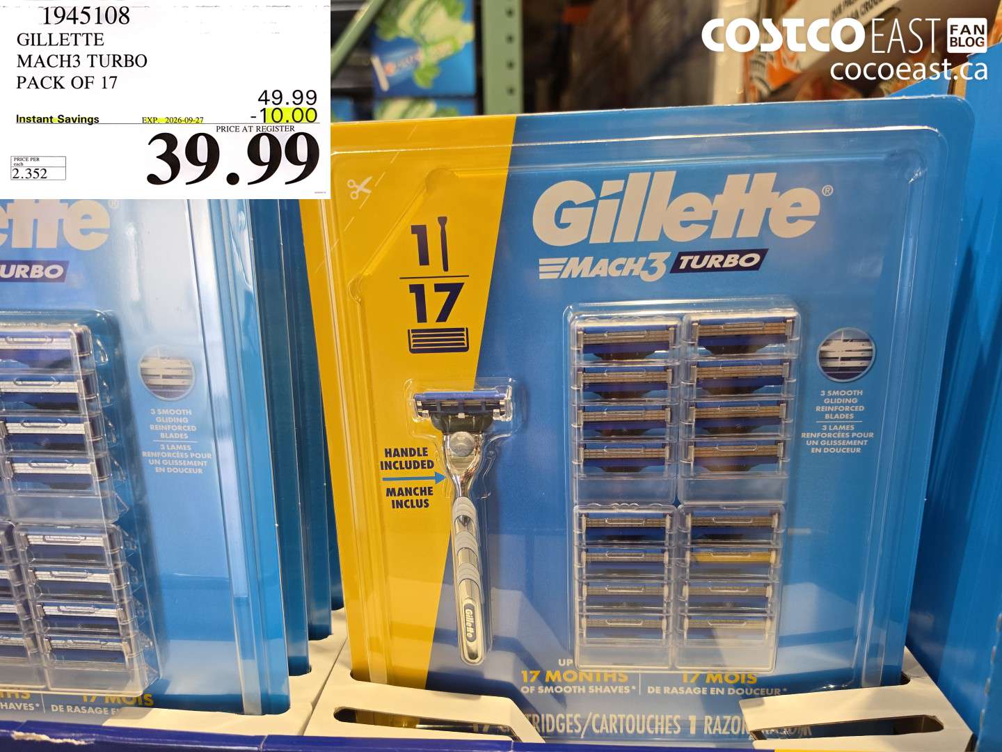 1945108 GILLETTE MACH3 TURBO PACK OF 17 ($10.00 INSTANT SAVINGS EXPIRES ON 2026-09-27) $39.99