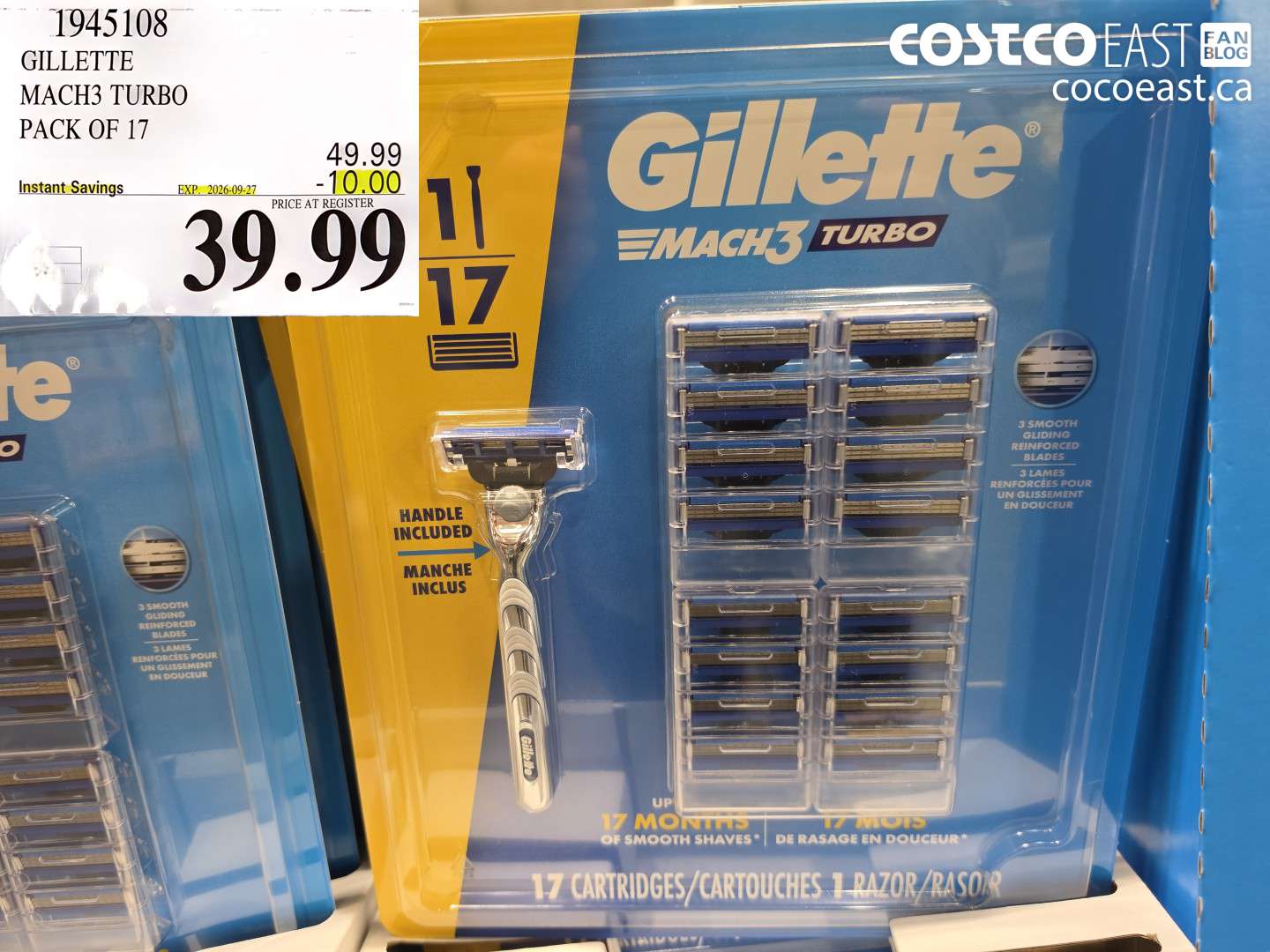 1945108 GILLETTE MACH3 TURBO PACK OF 17 ($10.00 INSTANT SAVINGS EXPIRES ON 2026-09-27) $39.99