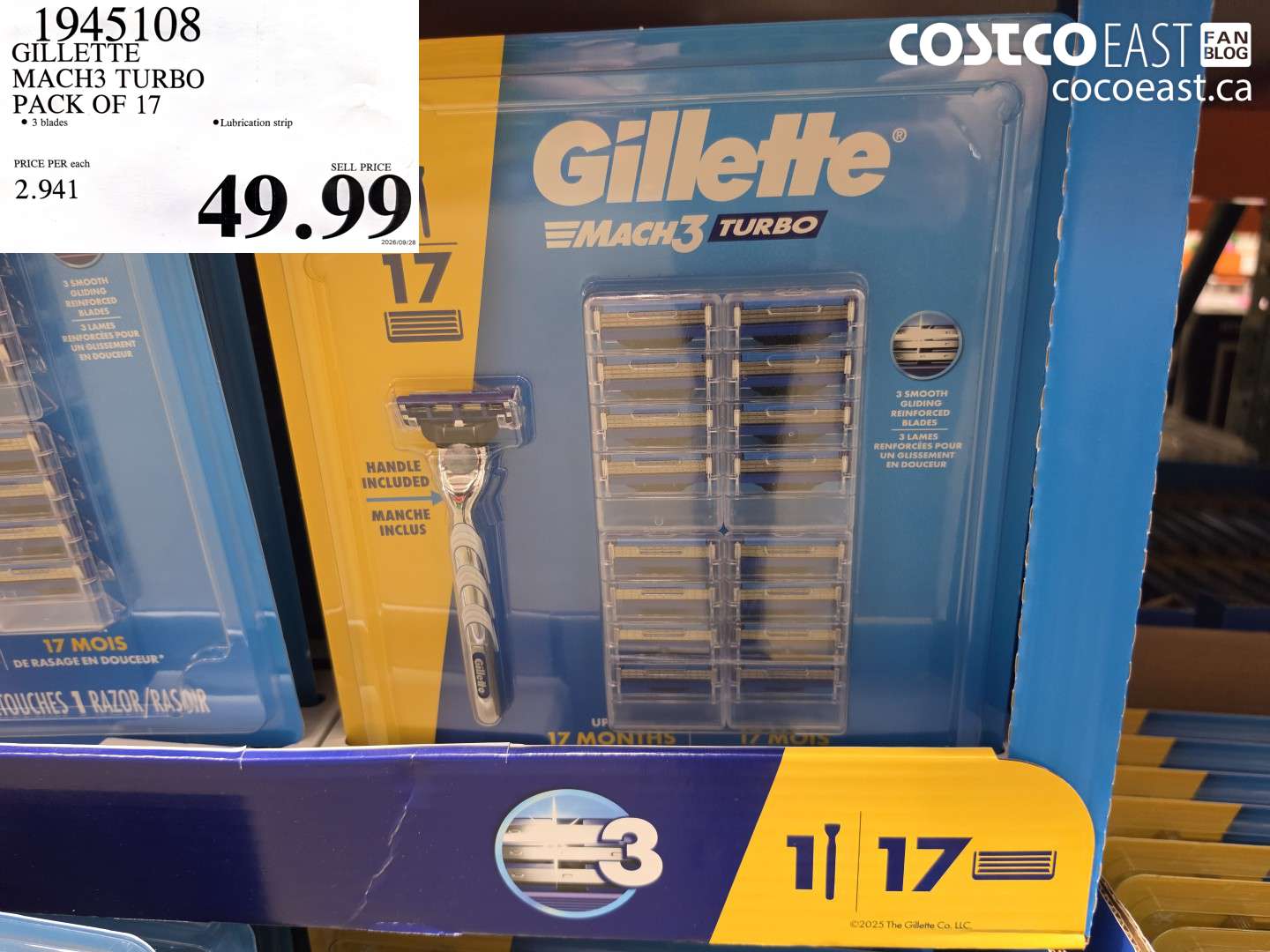 1945108 GILLETTE MACH3 TURBO PACK OF 17 $49.99